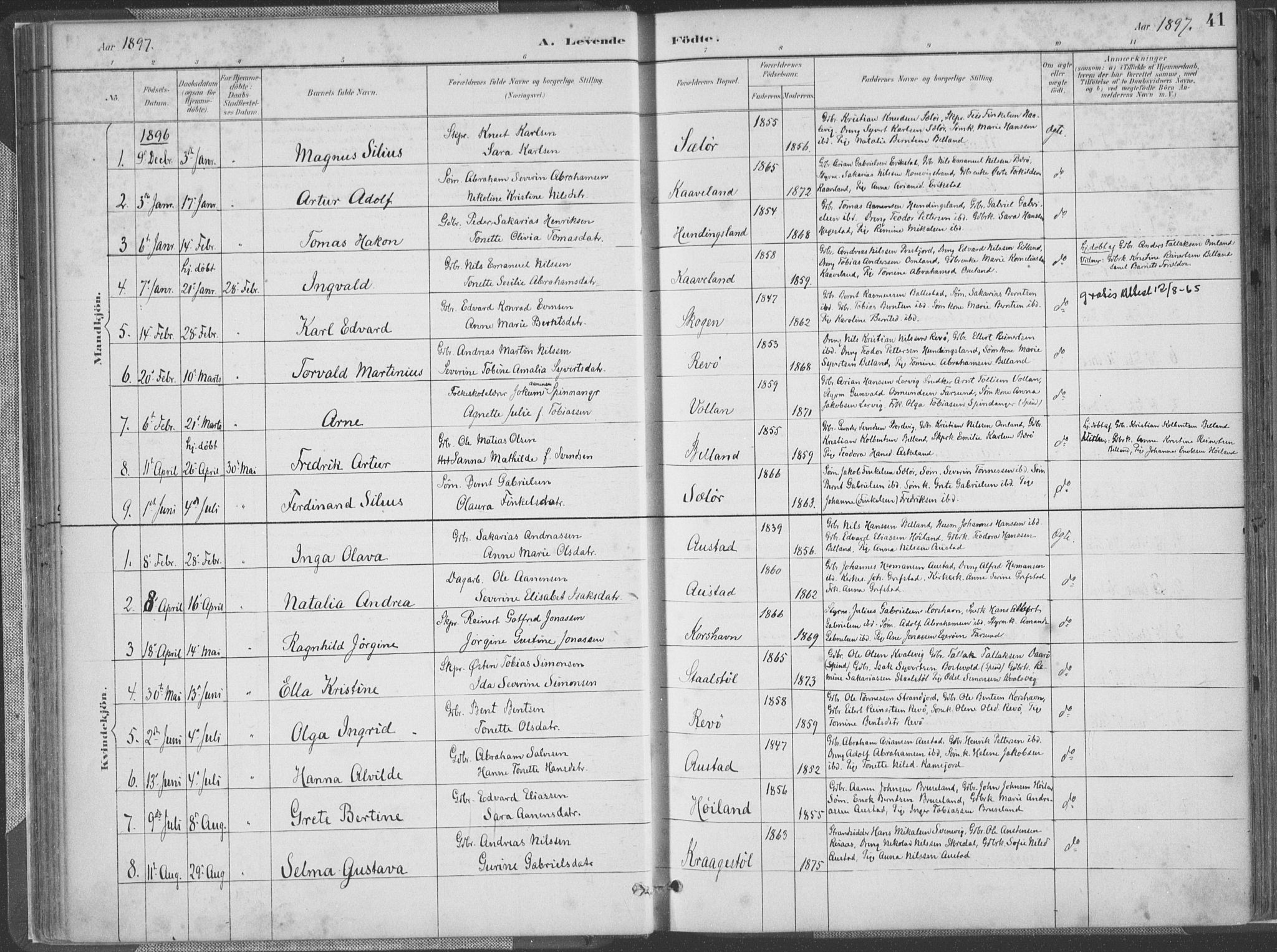 Lyngdal sokneprestkontor, SAK/1111-0029/F/Fa/Faa/L0004: Parish register (official) no. A 4, 1883-1904, p. 41