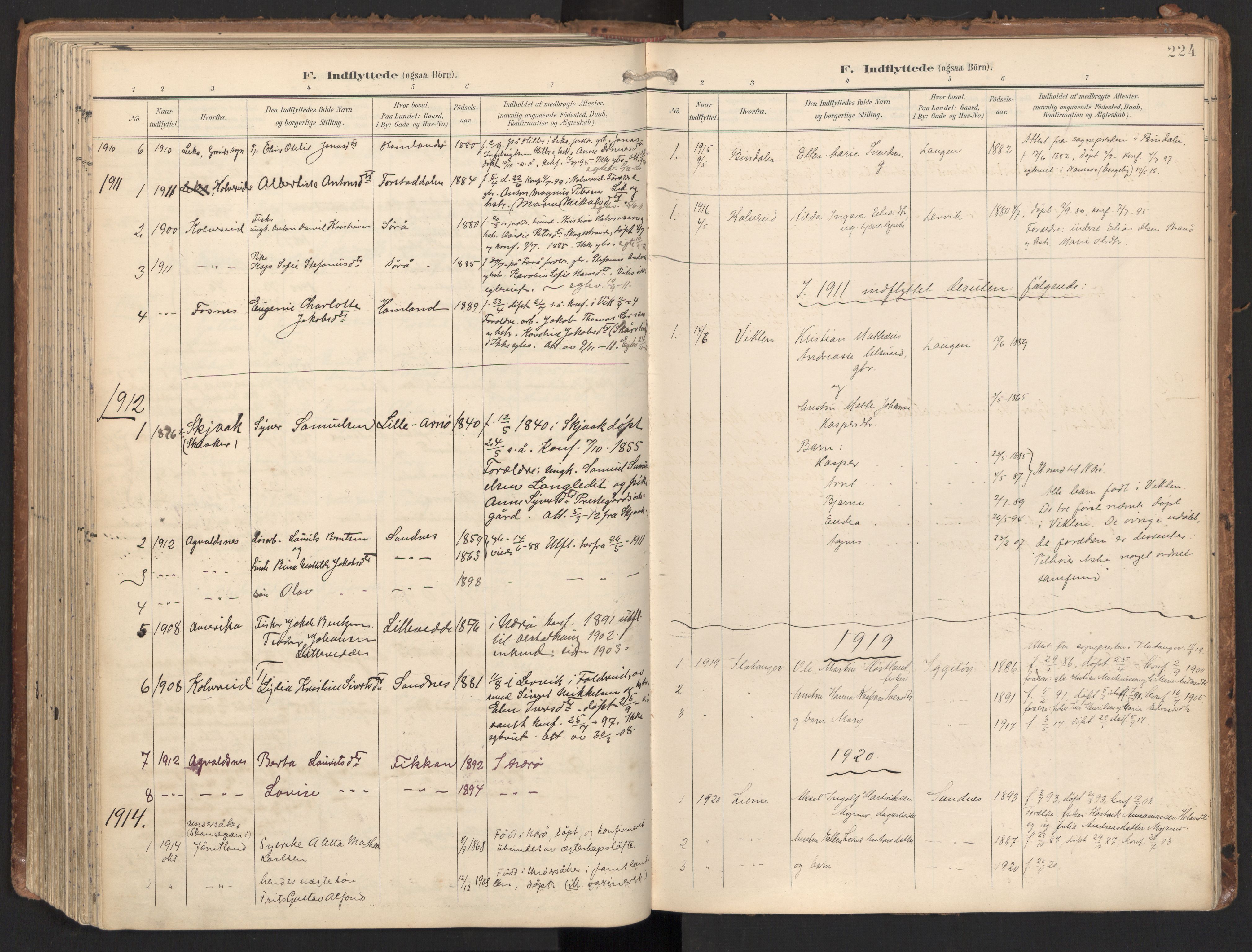 Ministerialprotokoller, klokkerbøker og fødselsregistre - Nord-Trøndelag, SAT/A-1458/784/L0677: Parish register (official) no. 784A12, 1900-1920, p. 224