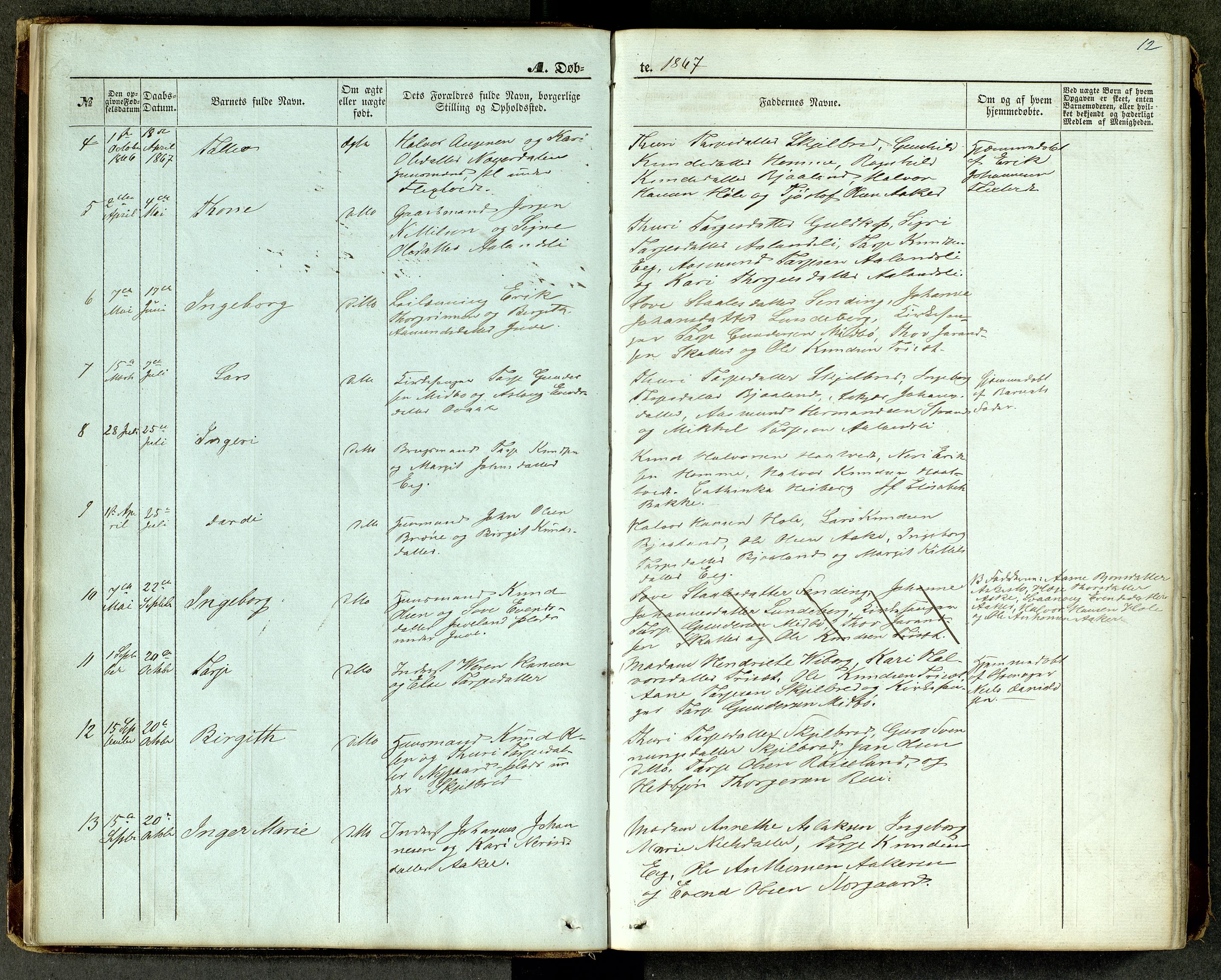 Lårdal kirkebøker, SAKO/A-284/G/Ga/L0002: Parish register (copy) no. I 2, 1861-1890, p. 12