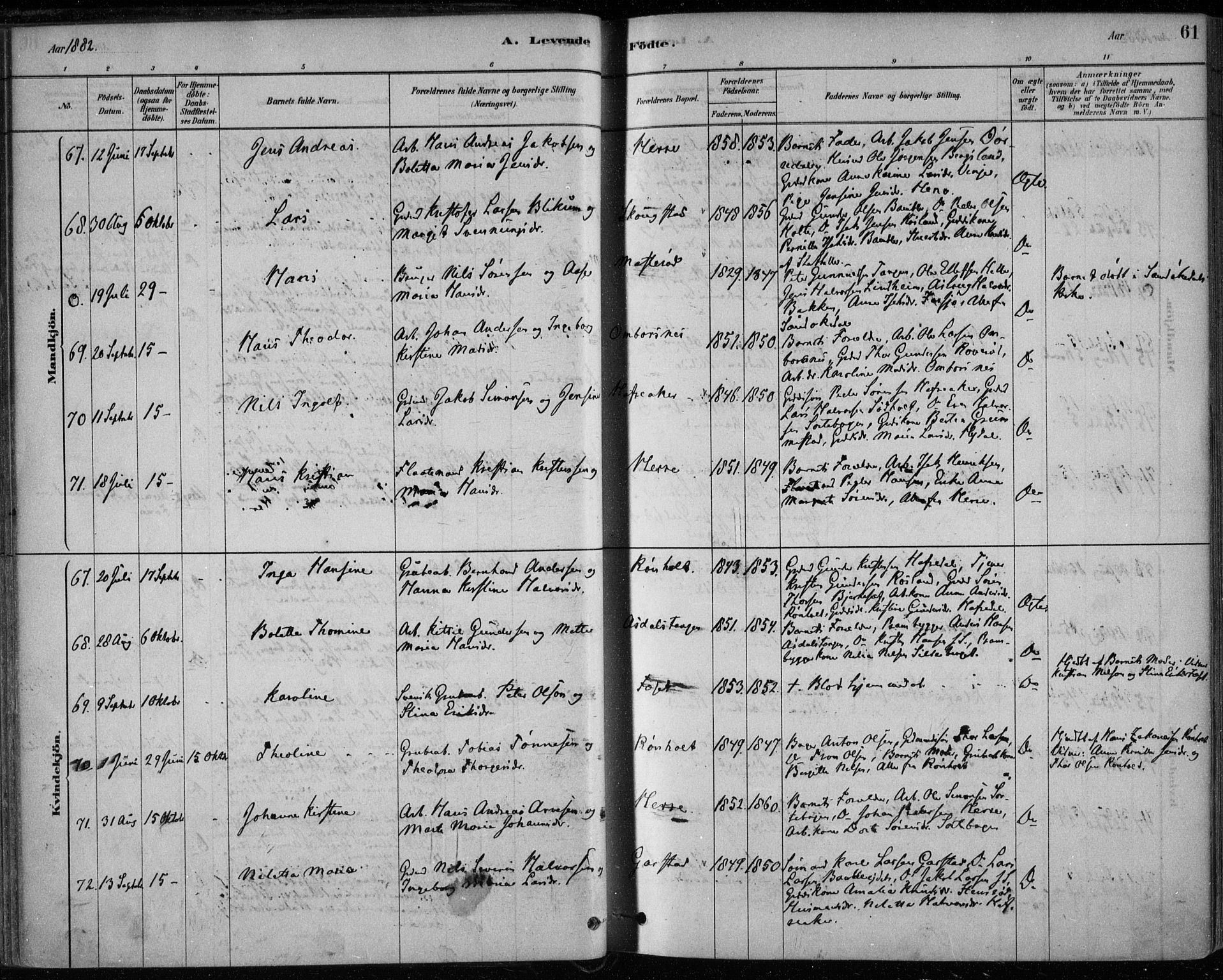 Bamble kirkebøker, AV/SAKO-A-253/F/Fa/L0007: Parish register (official) no. I 7, 1878-1888, p. 61