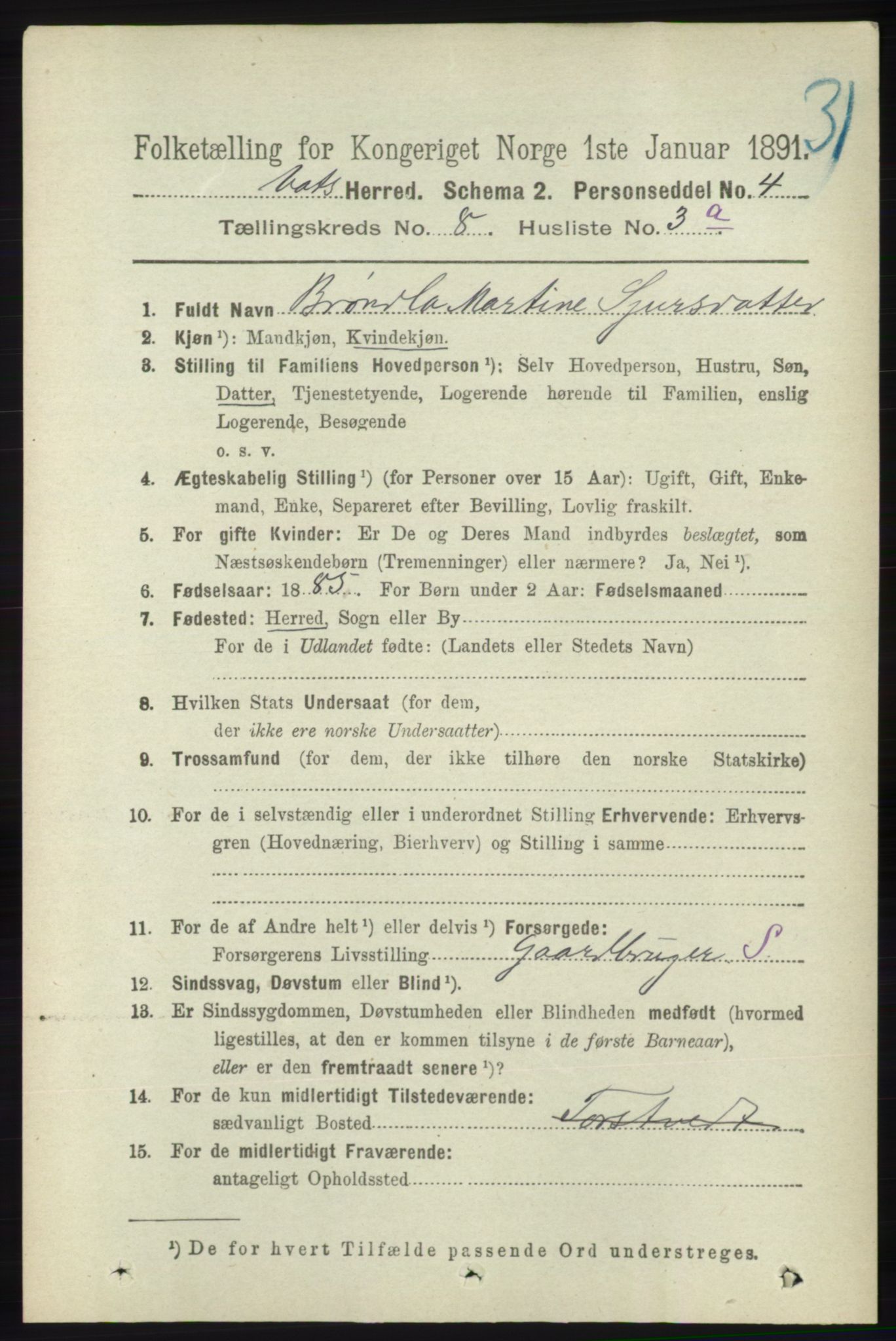 RA, 1891 census for 1155 Vats, 1891, p. 1343