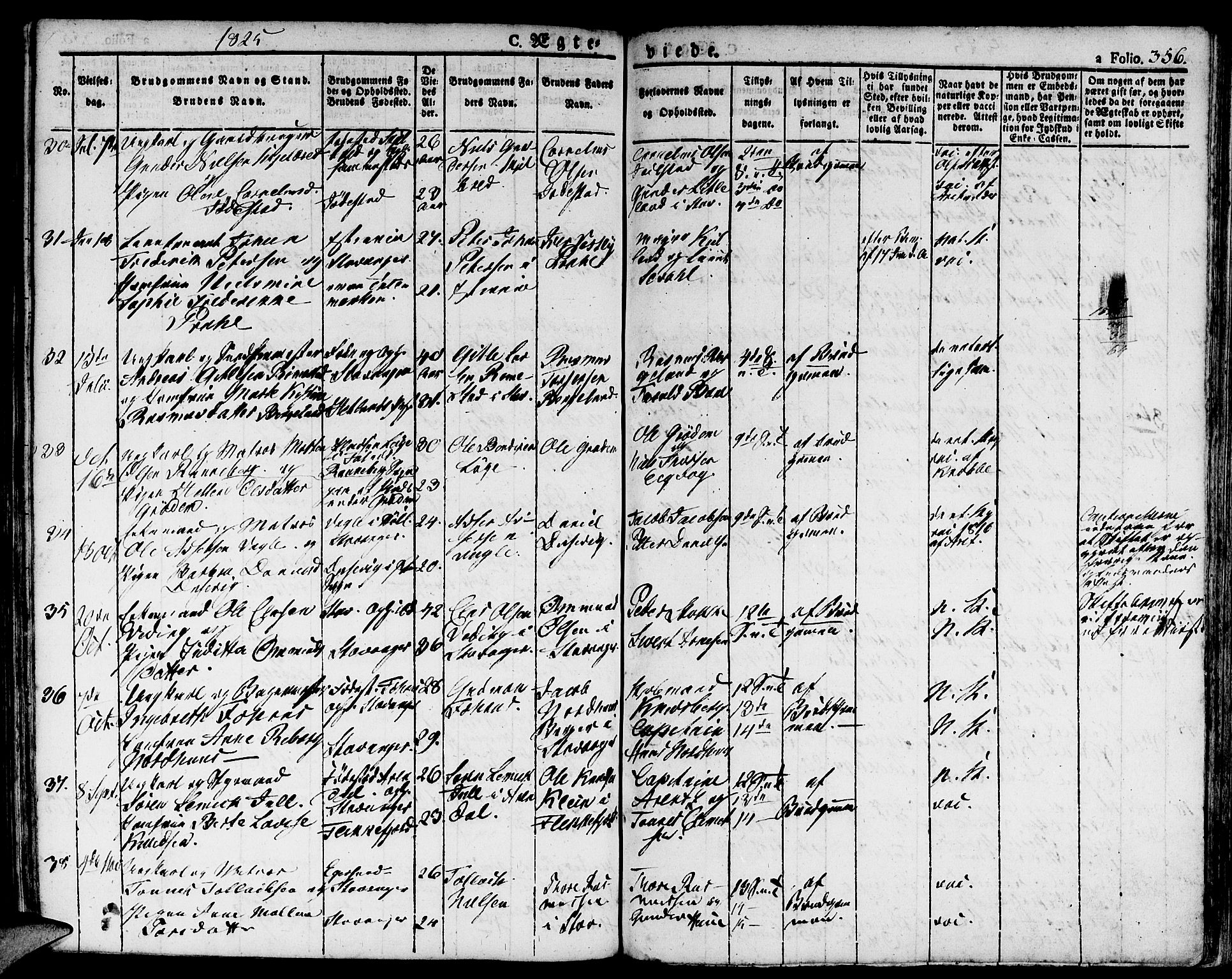 Domkirken sokneprestkontor, SAST/A-101812/001/30/30BA/L0009: Parish register (official) no. A 9, 1821-1832, p. 356