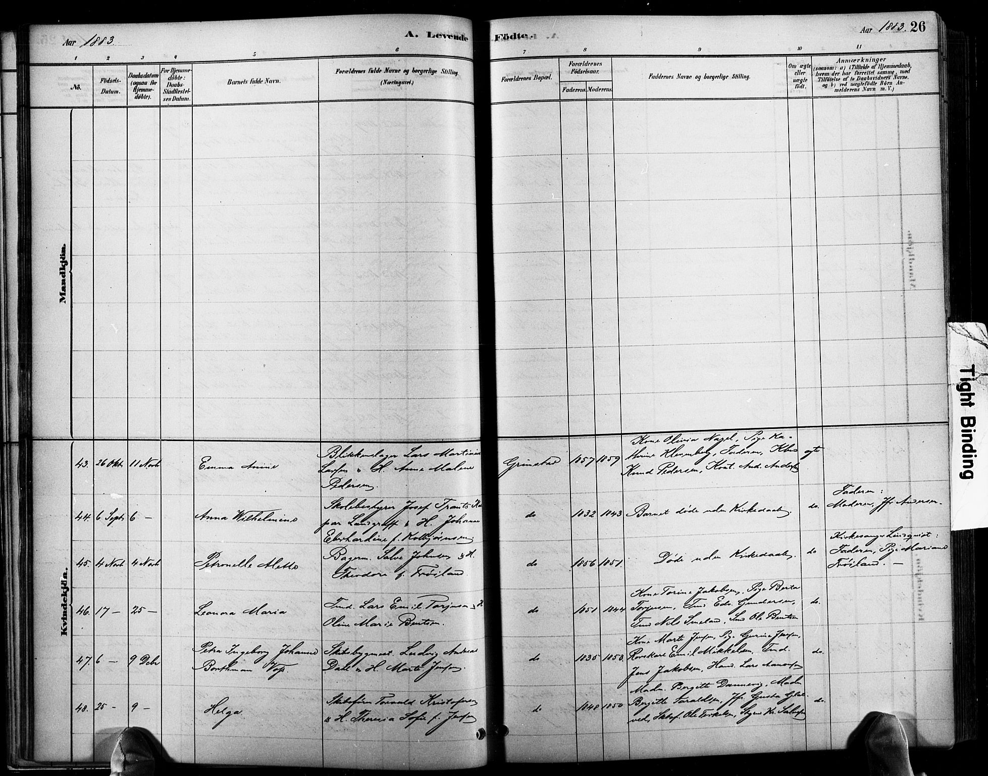 Grimstad sokneprestkontor, AV/SAK-1111-0017/F/Fb/L0001: Parish register (copy) no. B 1, 1881-1922, p. 26