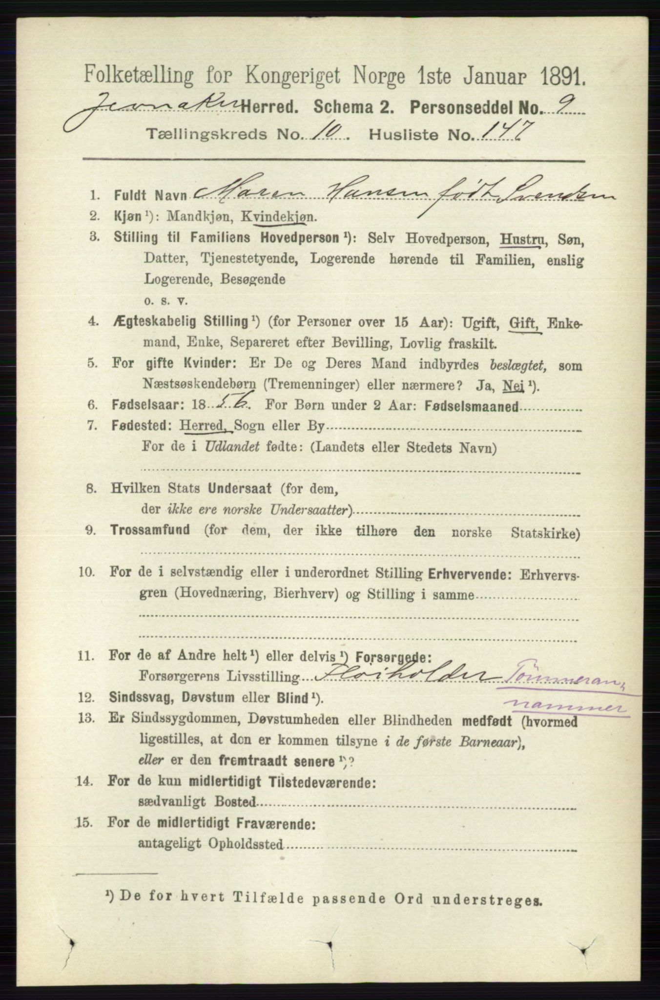 RA, 1891 census for 0532 Jevnaker, 1891, p. 6782