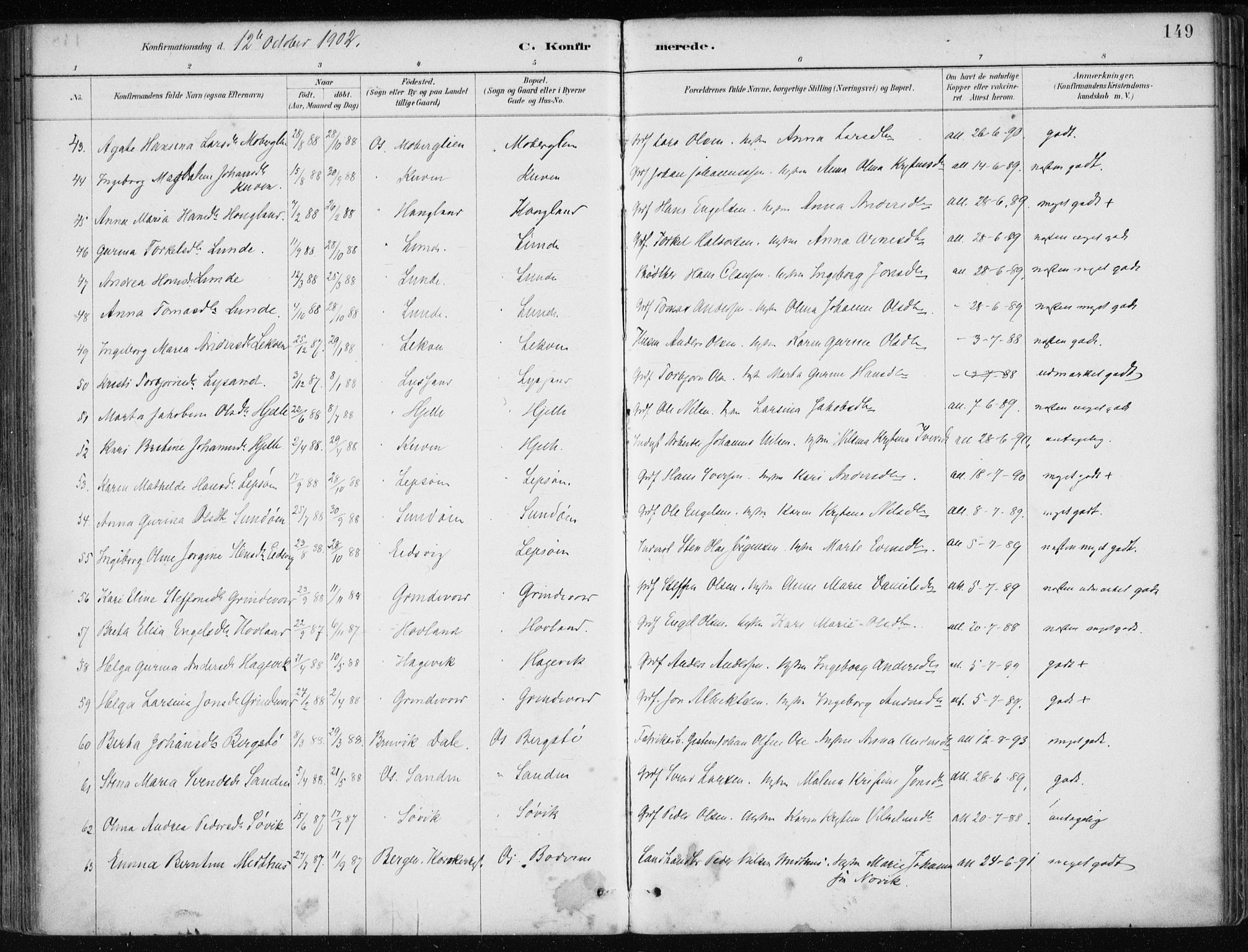 Os sokneprestembete, SAB/A-99929: Parish register (official) no. B 1, 1885-1902, p. 149
