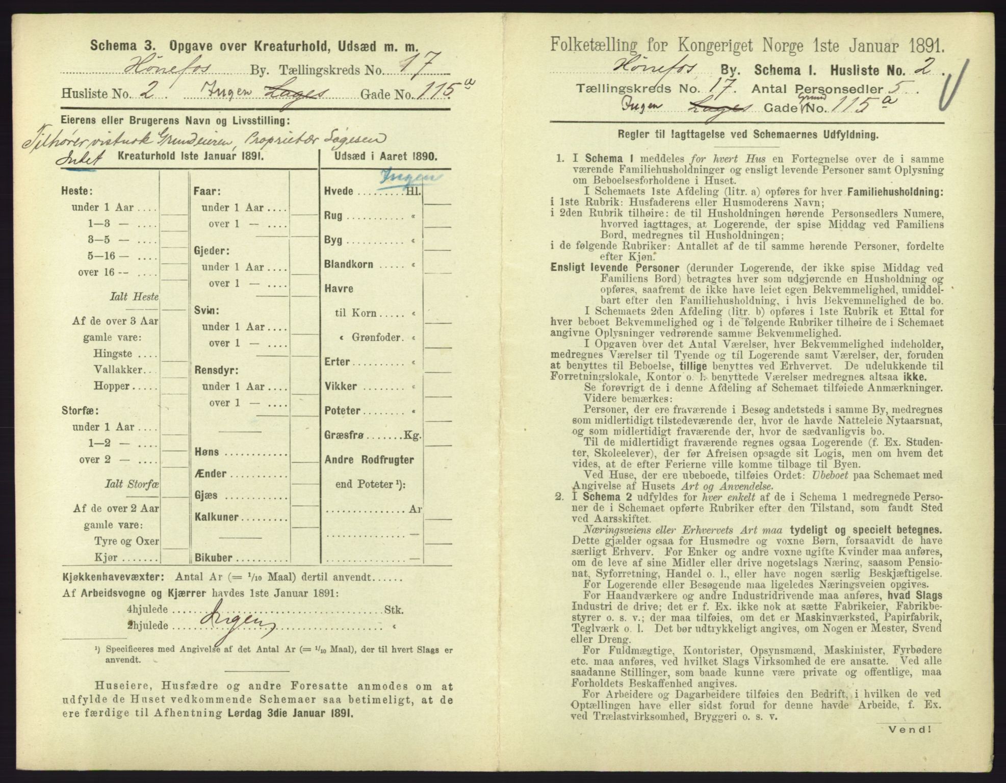 RA, 1891 census for 0601 Hønefoss, 1891, p. 359