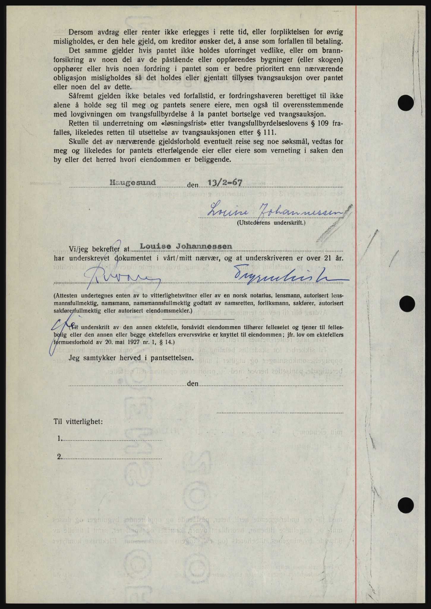 Haugesund tingrett, SAST/A-101415/01/II/IIC/L0056: Mortgage book no. B 56, 1966-1967, Diary no: : 433/1967