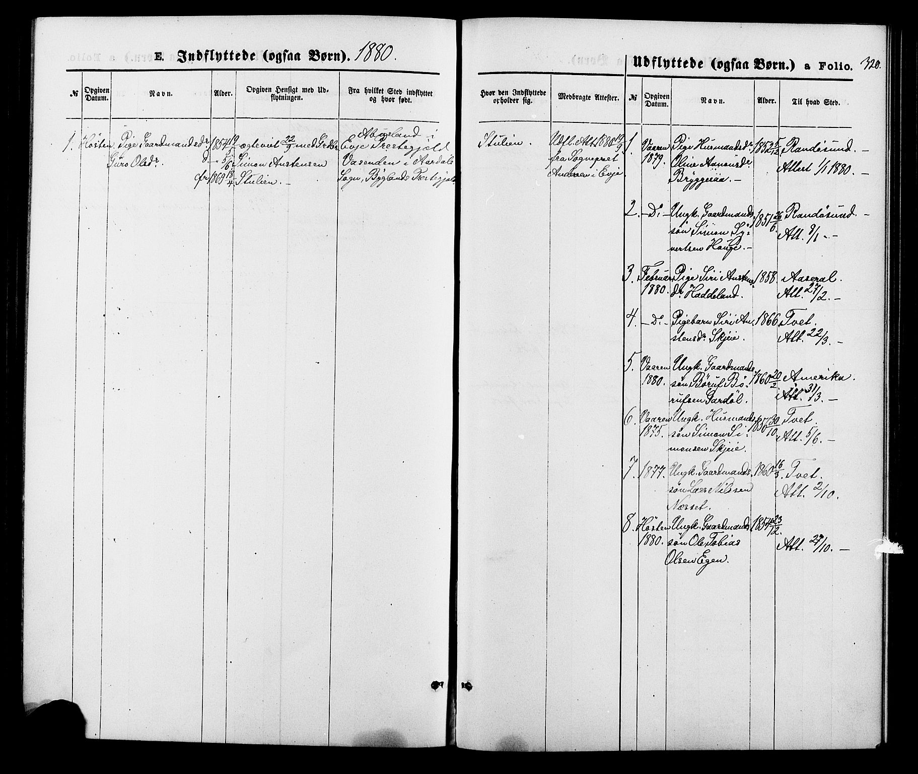Hægebostad sokneprestkontor, SAK/1111-0024/F/Fa/Fab/L0003: Parish register (official) no. A 3, 1872-1886, p. 320