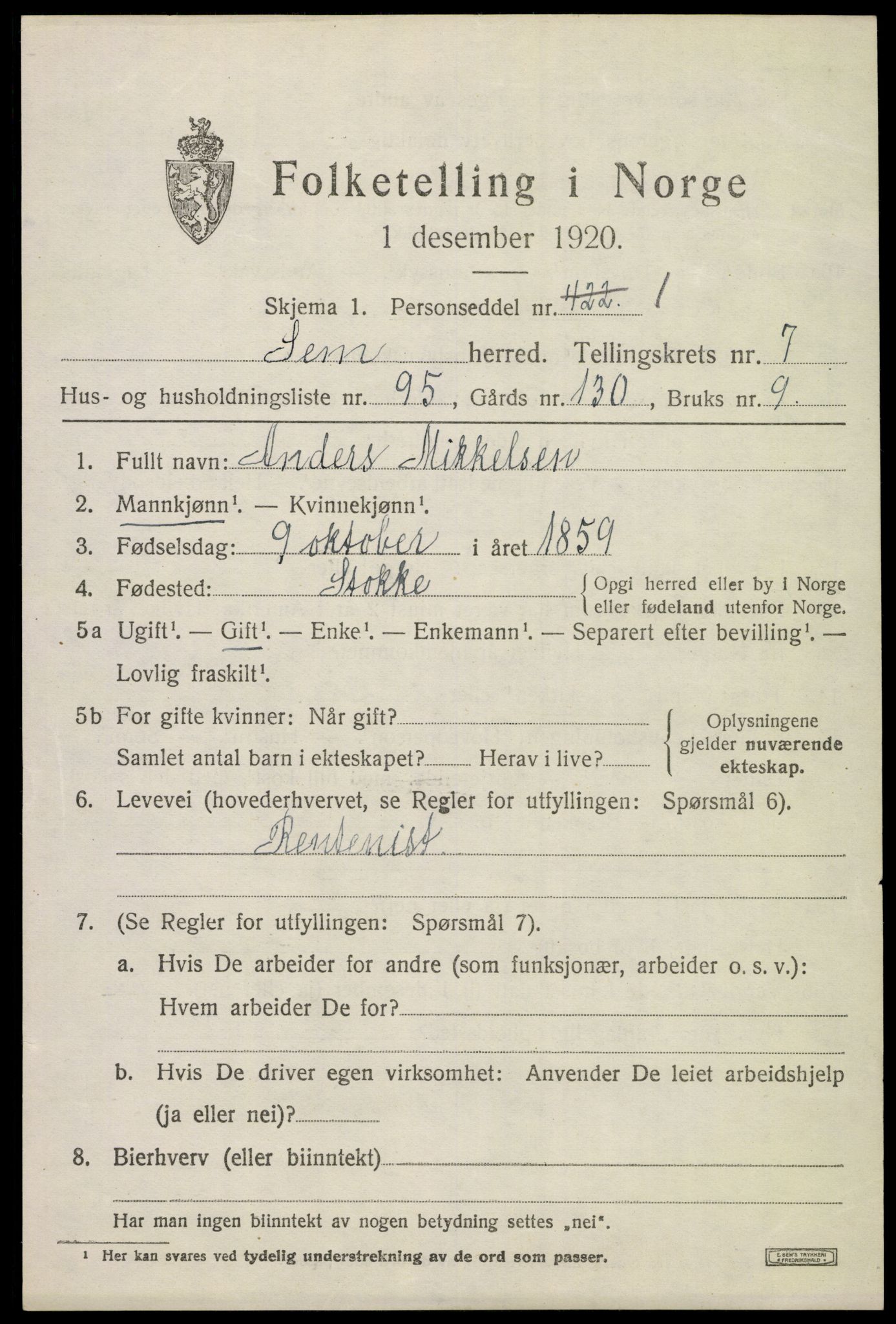 SAKO, 1920 census for Sem, 1920, p. 11187