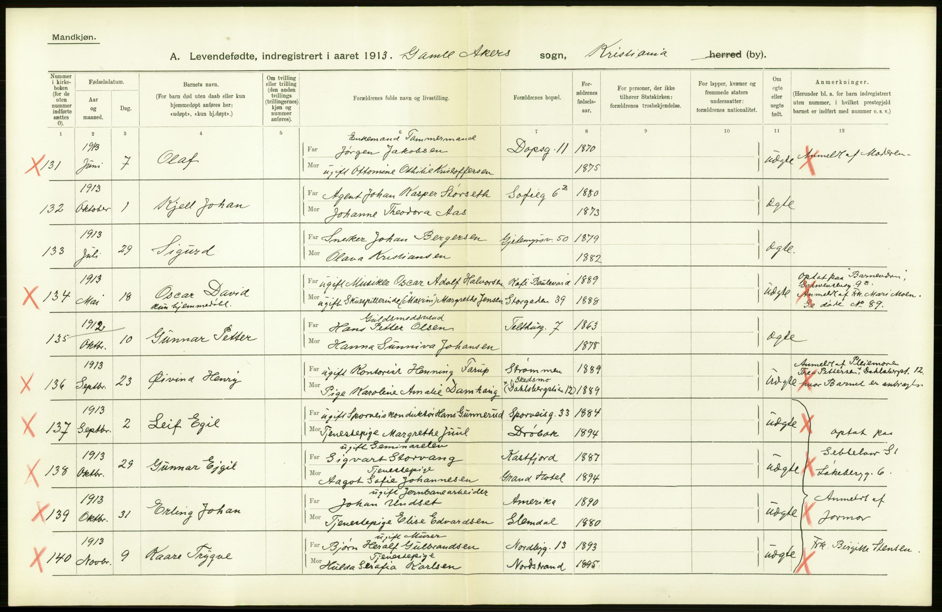 Statistisk sentralbyrå, Sosiodemografiske emner, Befolkning, RA/S-2228/D/Df/Dfb/Dfbc/L0006: Kristiania: Levendefødte menn og kvinner., 1913, p. 644