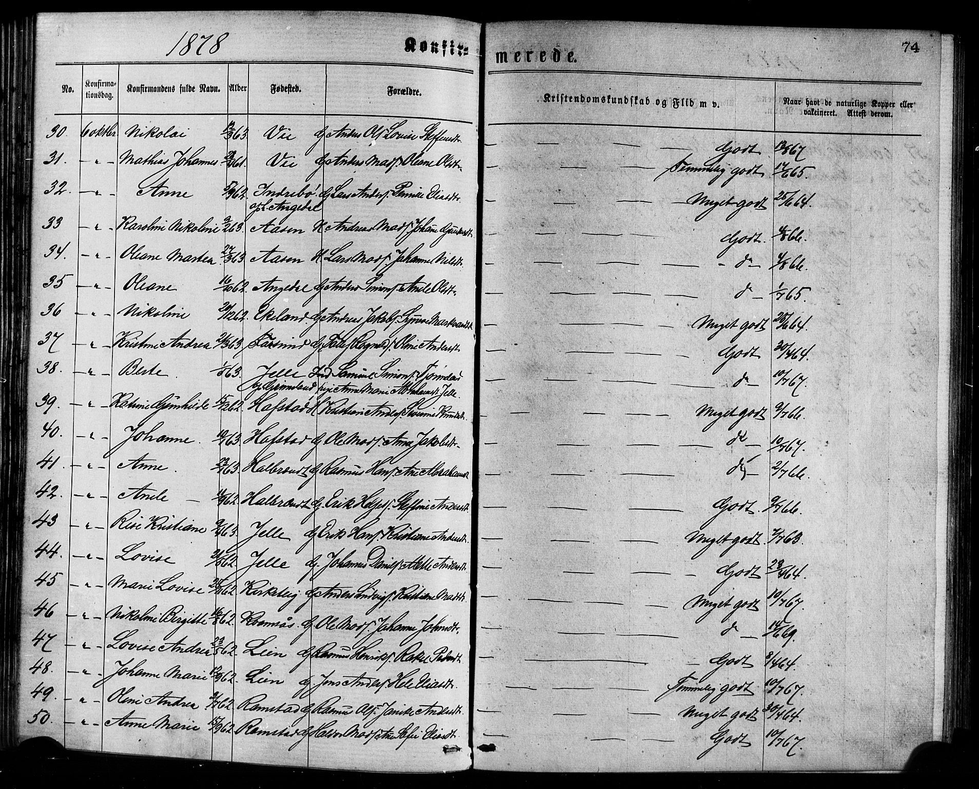 Førde sokneprestembete, AV/SAB-A-79901/H/Haa/Haaa/L0011: Parish register (official) no. A 11, 1877-1880, p. 74