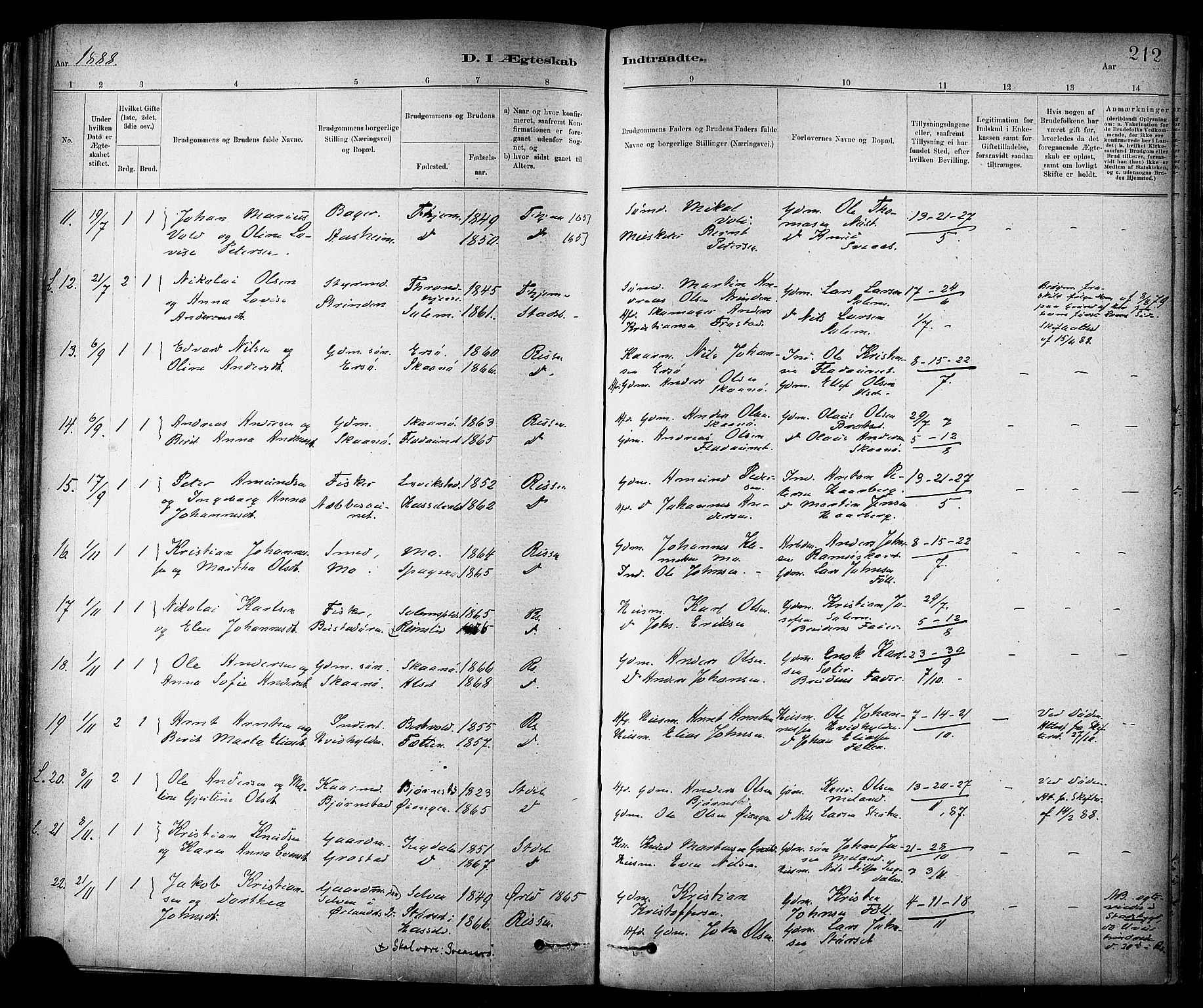 Ministerialprotokoller, klokkerbøker og fødselsregistre - Sør-Trøndelag, SAT/A-1456/647/L0634: Parish register (official) no. 647A01, 1885-1896, p. 212