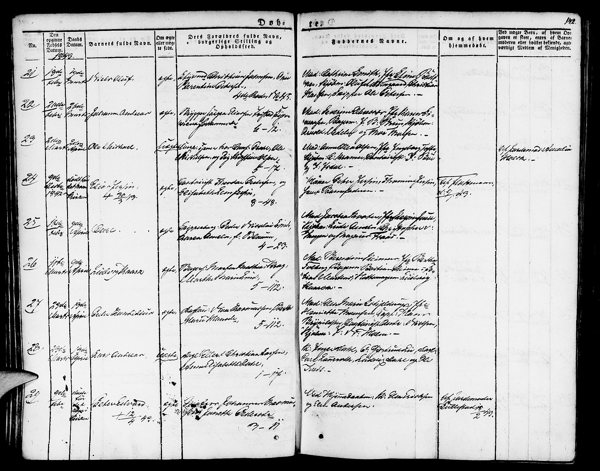 Nykirken Sokneprestembete, AV/SAB-A-77101/H/Haa/L0012: Parish register (official) no. A 12, 1821-1844, p. 142