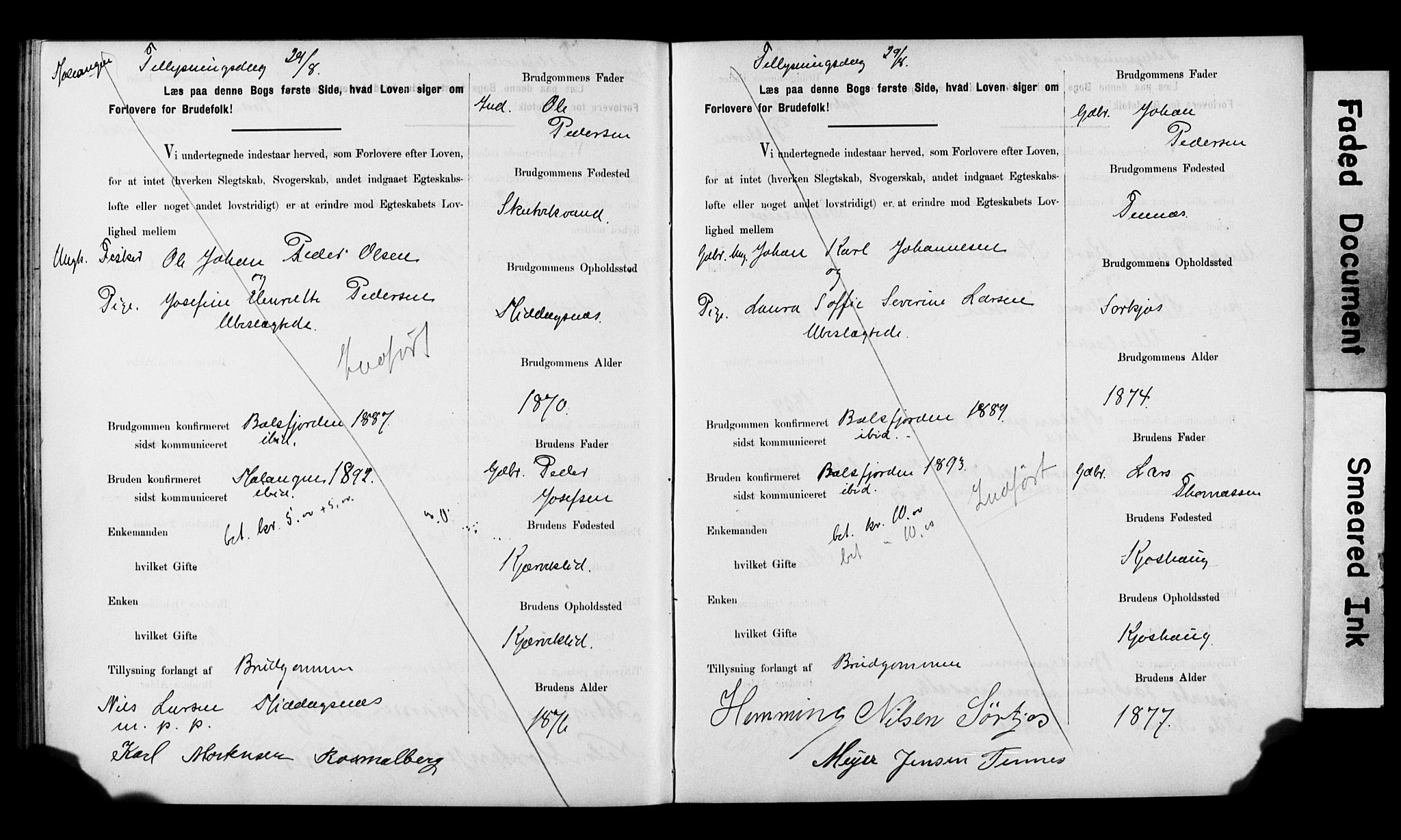 Balsfjord sokneprestembete, AV/SATØ-S-1303/H/Hd/L0030: Banns register no. 30, 1893-1897