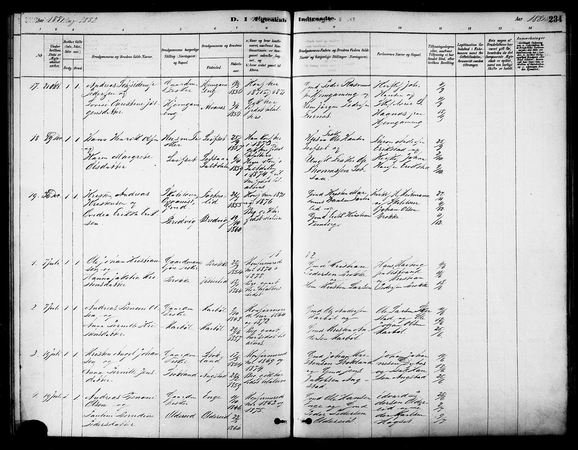 Ministerialprotokoller, klokkerbøker og fødselsregistre - Nordland, SAT/A-1459/852/L0740: Parish register (official) no. 852A10, 1878-1894, p. 234