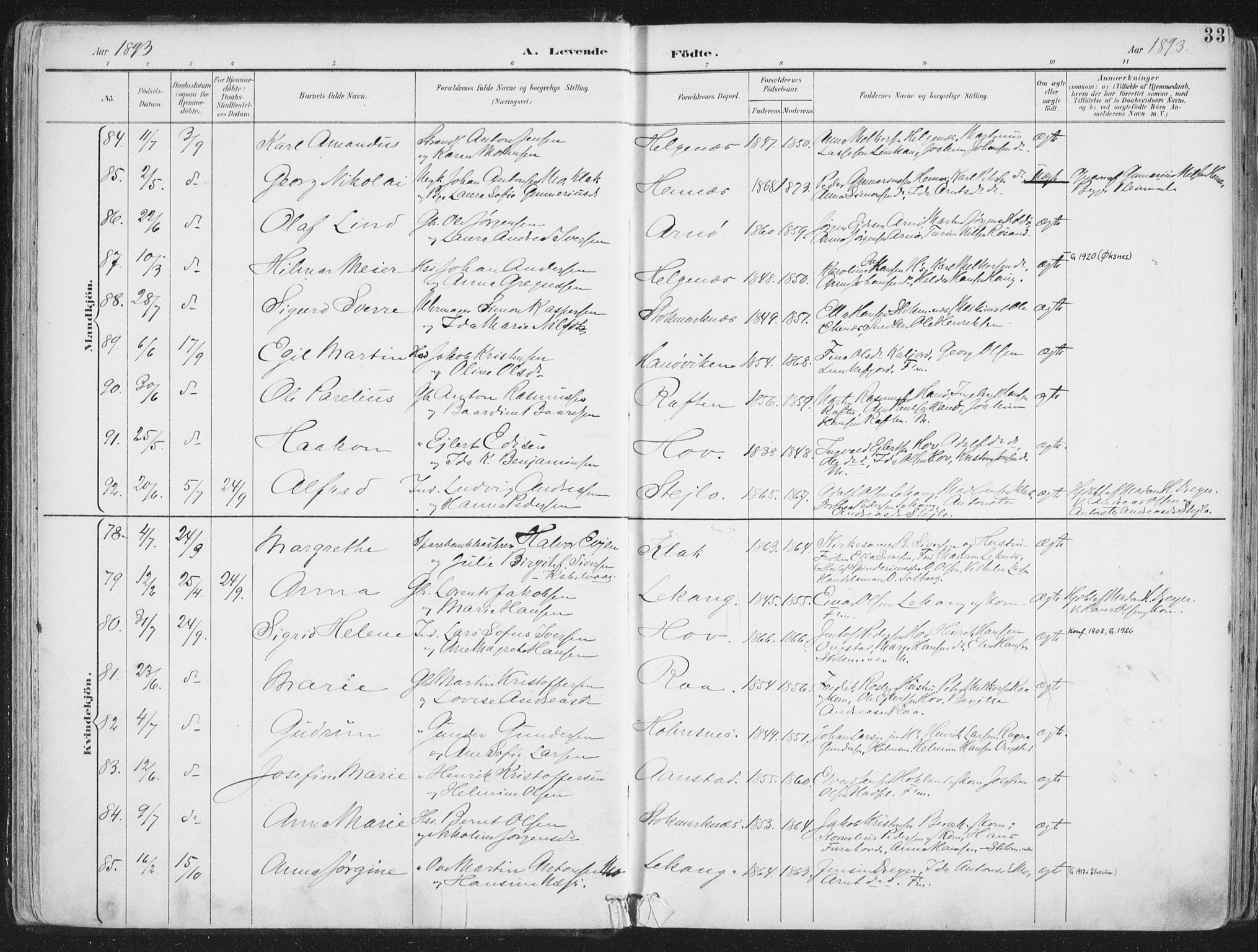 Ministerialprotokoller, klokkerbøker og fødselsregistre - Nordland, SAT/A-1459/888/L1246: Parish register (official) no. 888A12, 1891-1903, p. 33