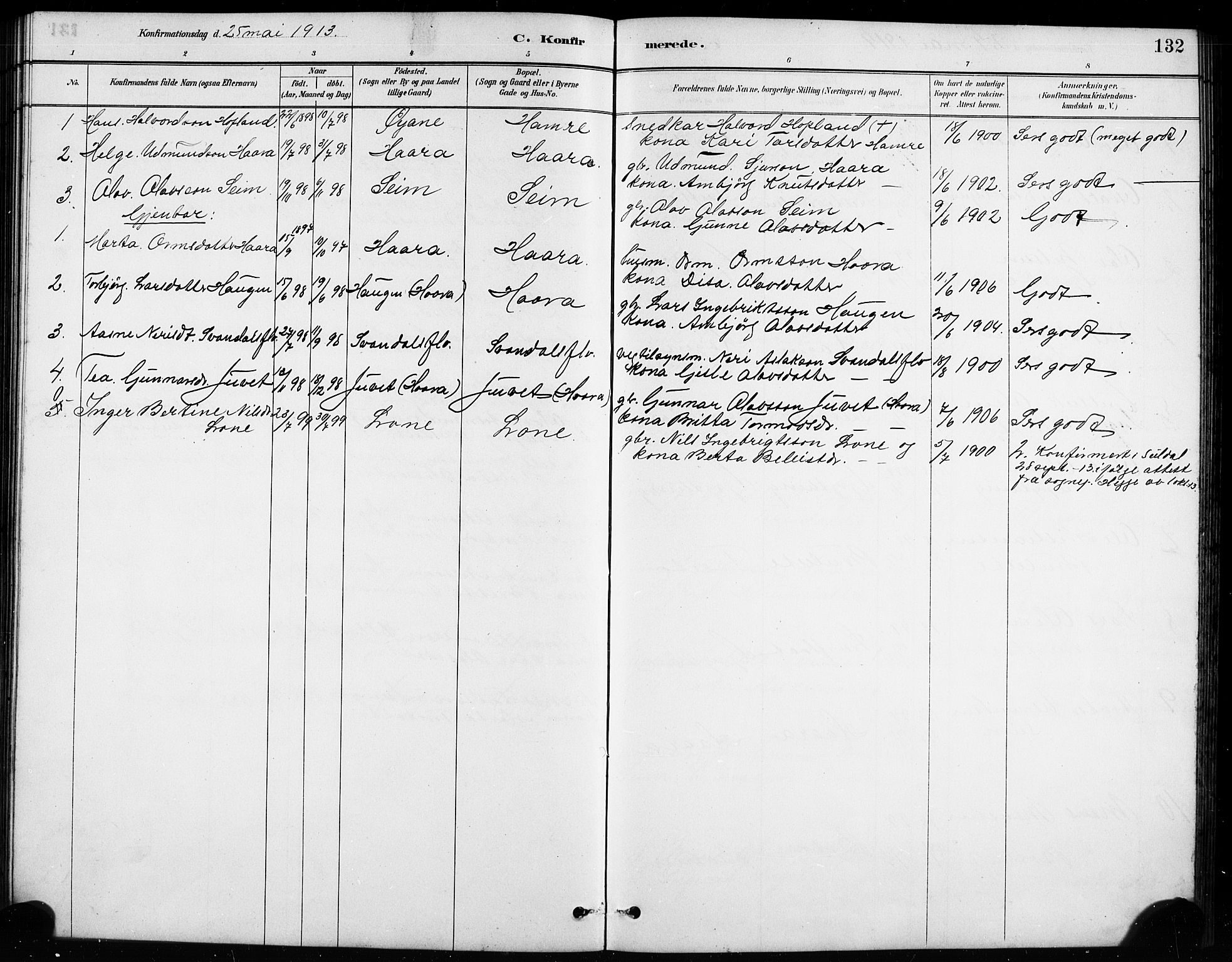 Røldal sokneprestembete, SAB/A-100247: Parish register (copy) no. A 3, 1887-1917, p. 132