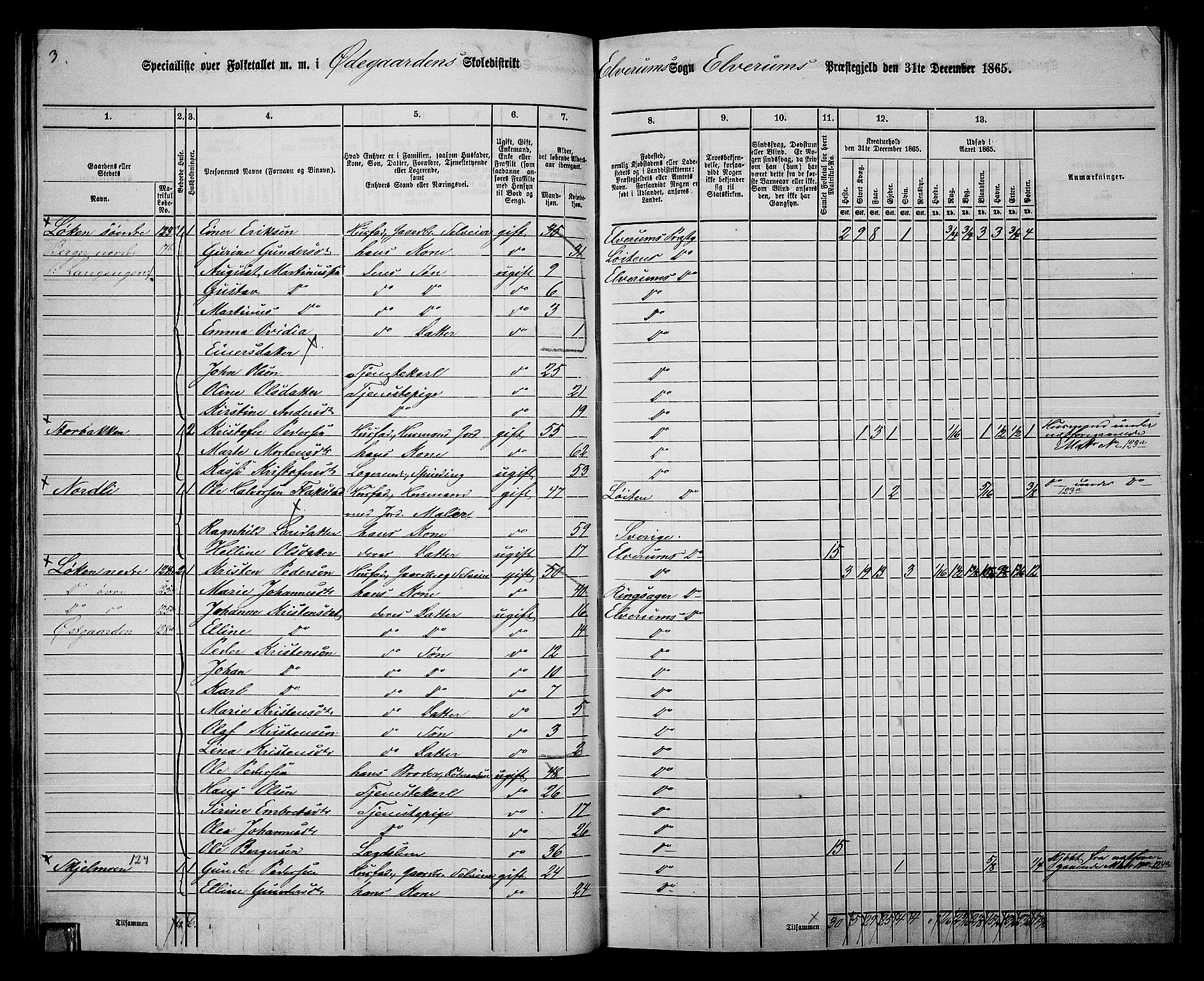 RA, 1865 census for Elverum, 1865, p. 71