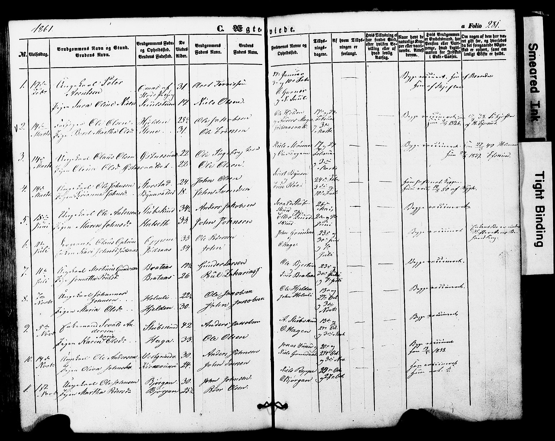 Ministerialprotokoller, klokkerbøker og fødselsregistre - Nord-Trøndelag, AV/SAT-A-1458/724/L0268: Parish register (copy) no. 724C04, 1846-1878, p. 281