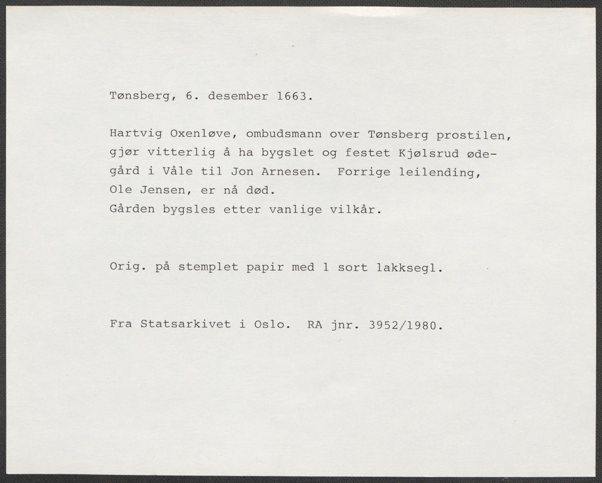 Riksarkivets diplomsamling, RA/EA-5965/F15/L0022: Prestearkiv - Vestfold, 1573-1670, p. 209