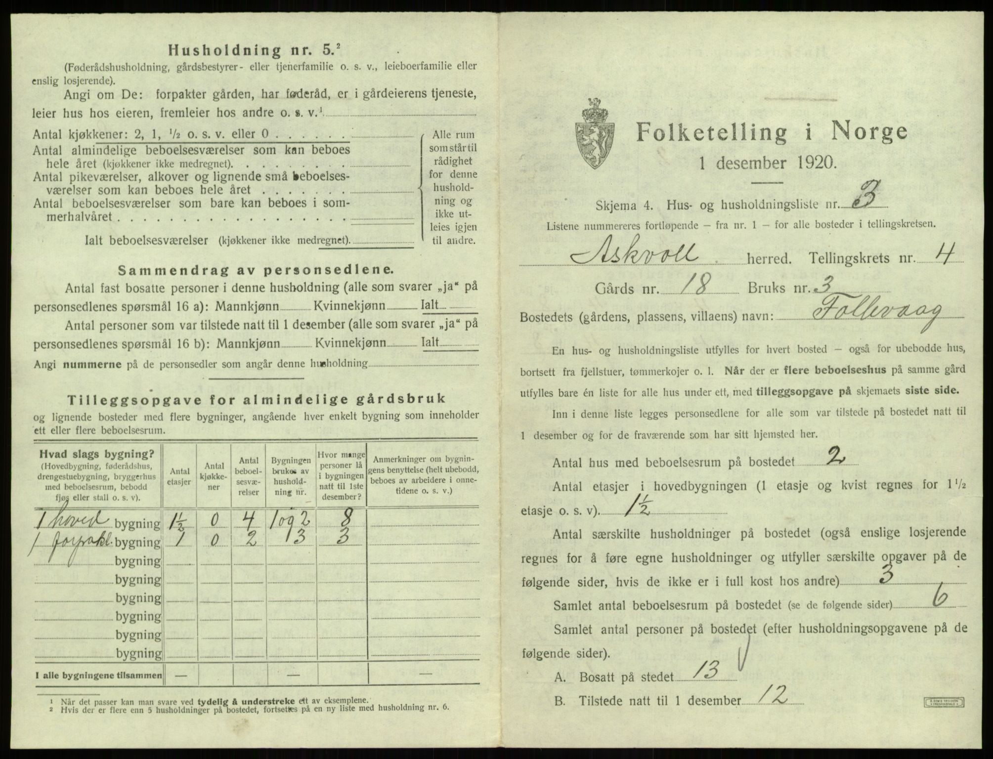 SAB, 1920 census for Askvoll, 1920, p. 244