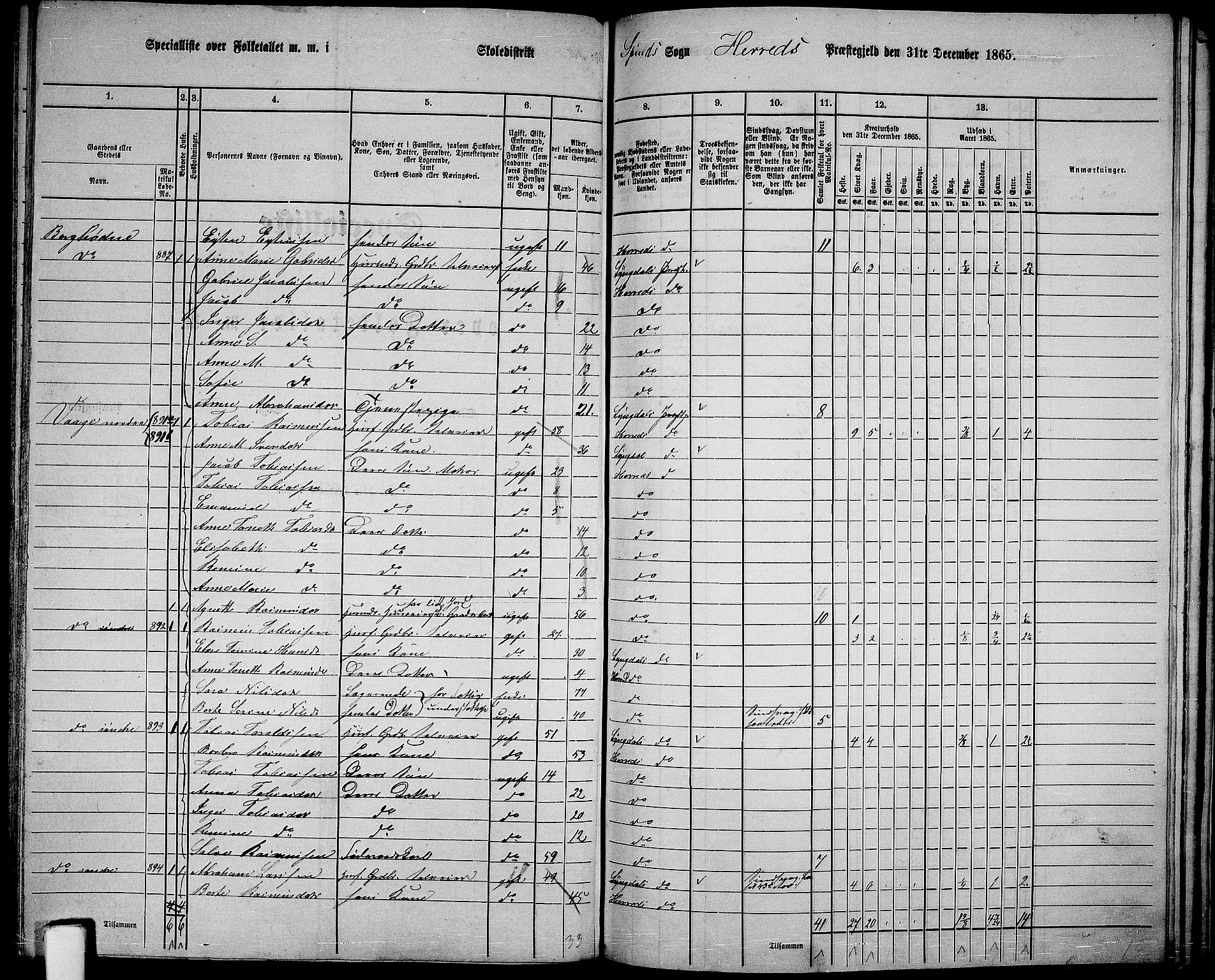 RA, 1865 census for Herad, 1865, p. 71