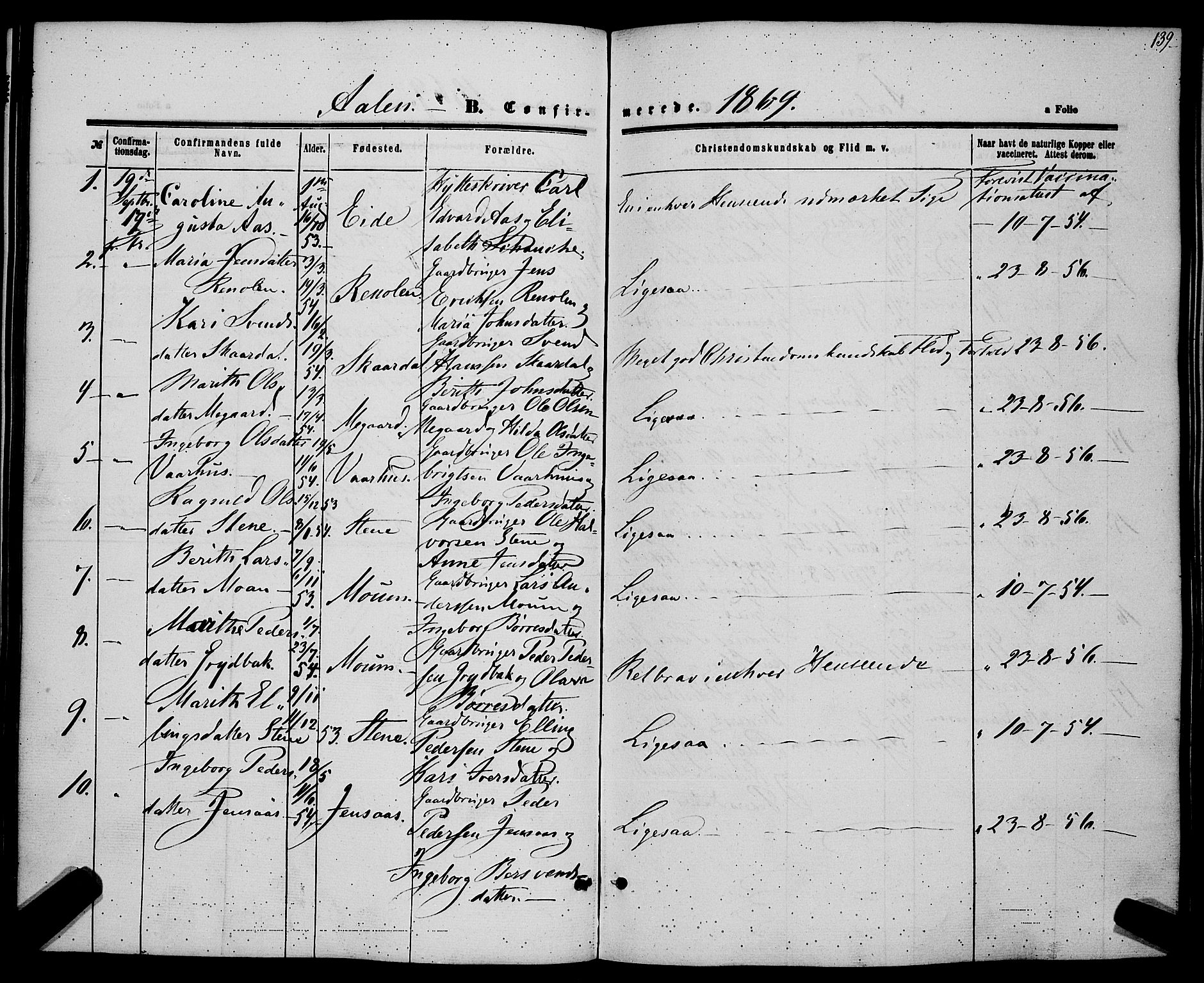 Ministerialprotokoller, klokkerbøker og fødselsregistre - Sør-Trøndelag, AV/SAT-A-1456/685/L0968: Parish register (official) no. 685A07 /3, 1860-1869, p. 139