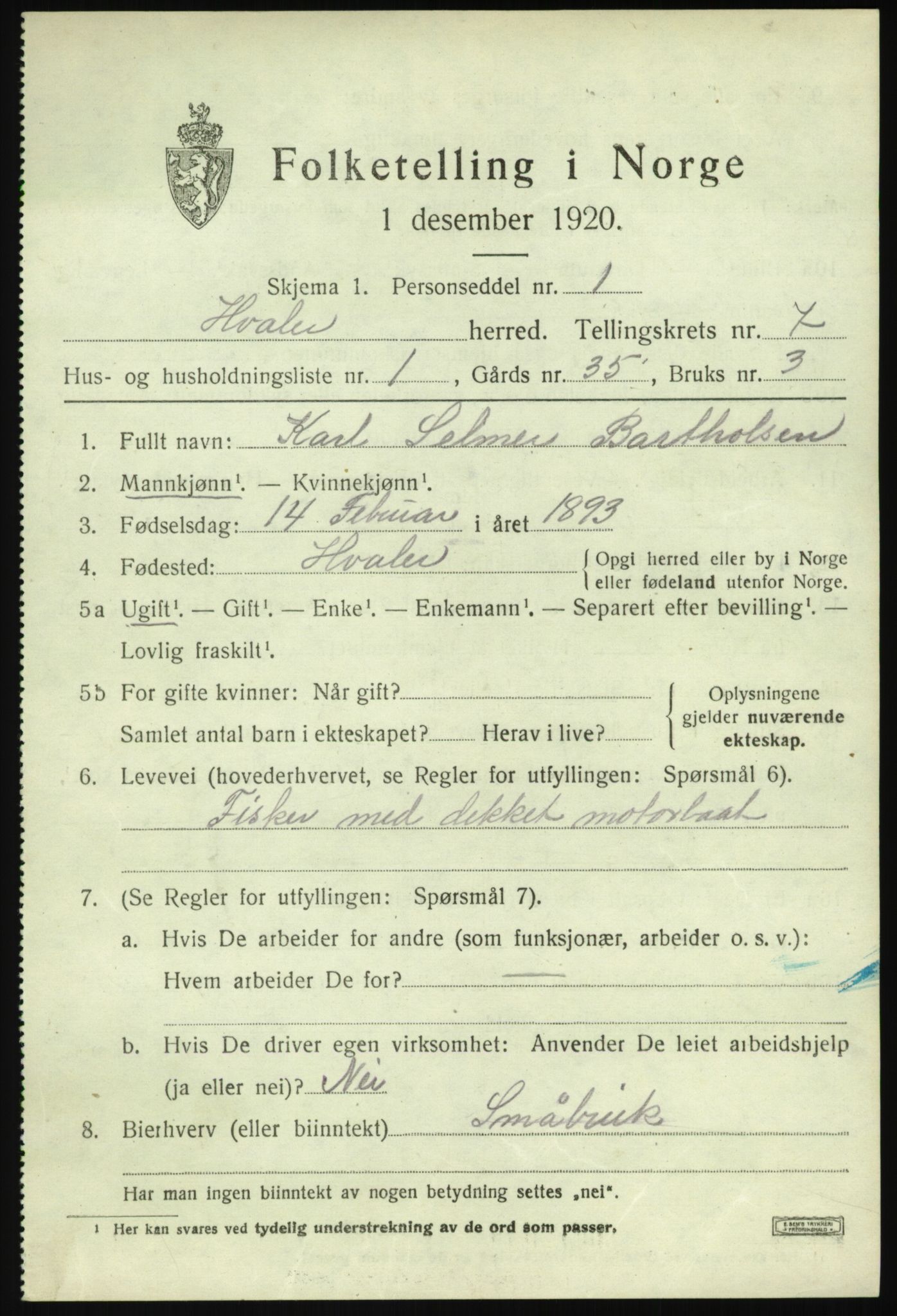 SAO, 1920 census for Hvaler, 1920, p. 6420