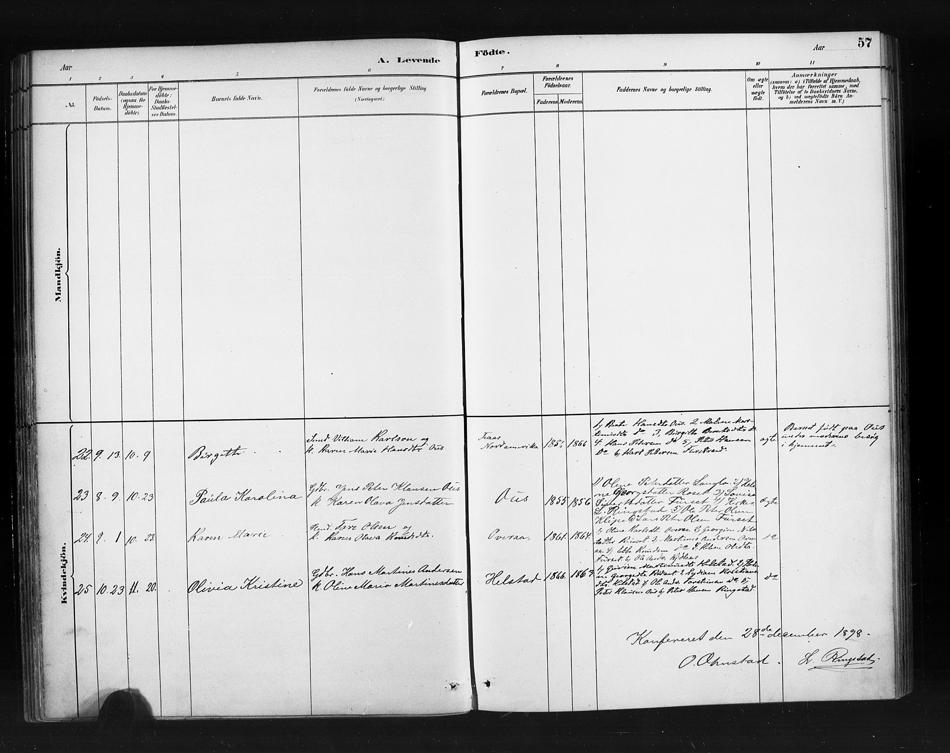 Ministerialprotokoller, klokkerbøker og fødselsregistre - Møre og Romsdal, SAT/A-1454/520/L0283: Parish register (official) no. 520A12, 1882-1898, p. 57