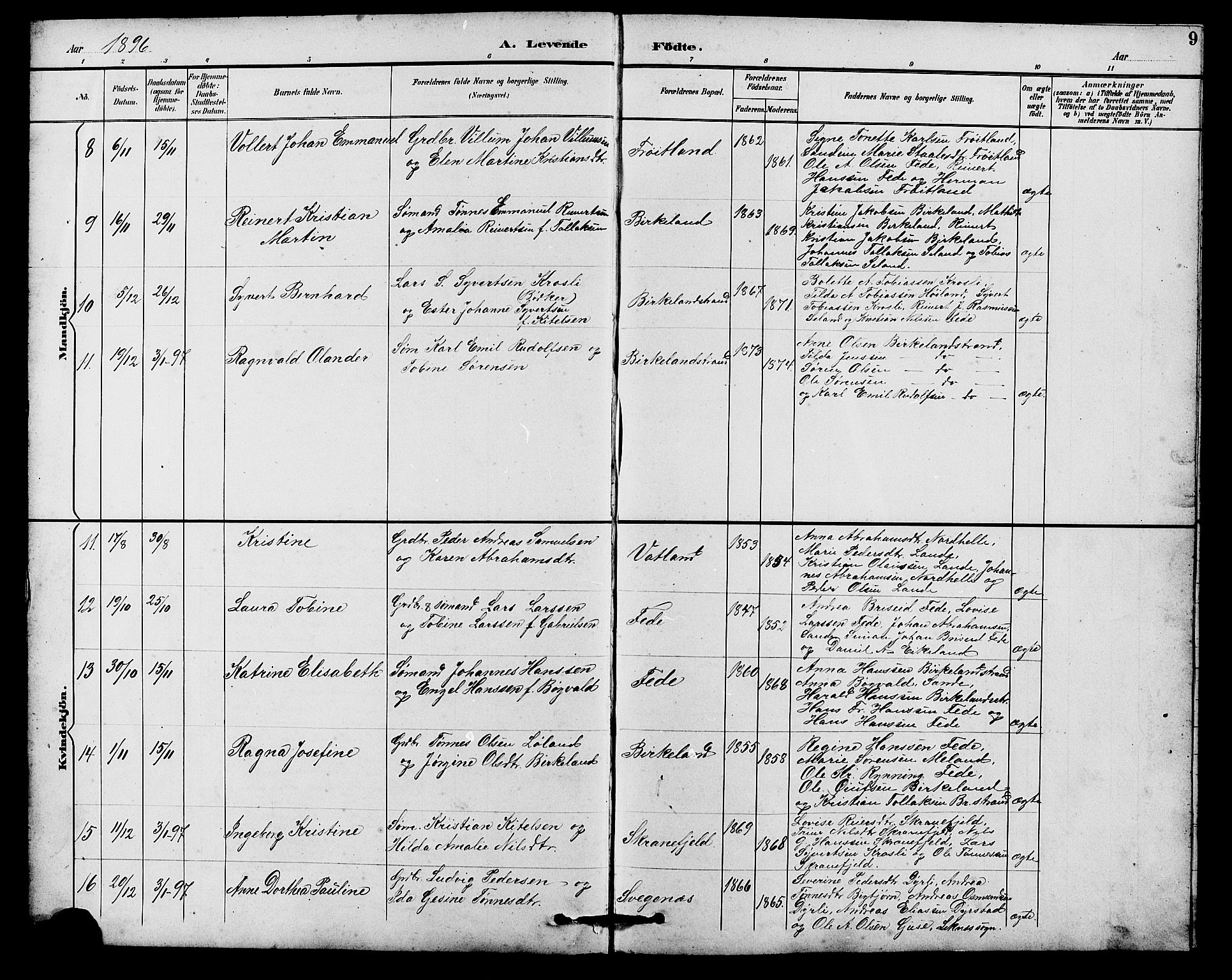 Kvinesdal sokneprestkontor, AV/SAK-1111-0026/F/Fb/Fba/L0004: Parish register (copy) no. B 4, 1894-1909, p. 9