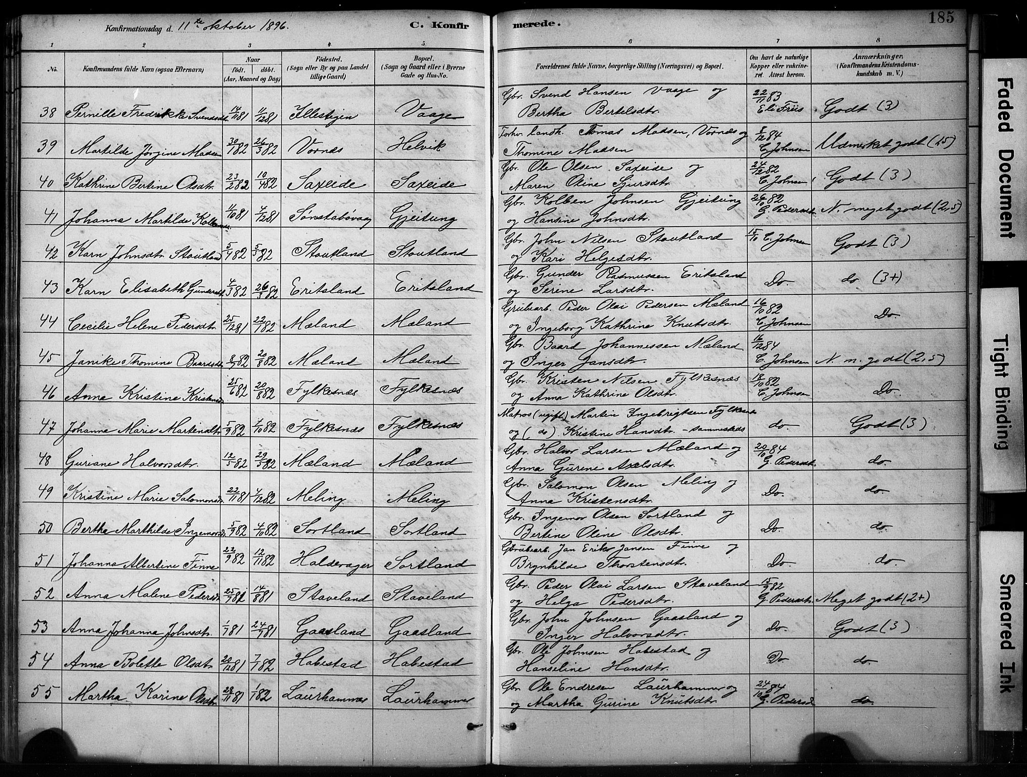 Finnås sokneprestembete, SAB/A-99925/H/Ha/Hab/Habb/L0003: Parish register (copy) no. B 3, 1882-1897, p. 185