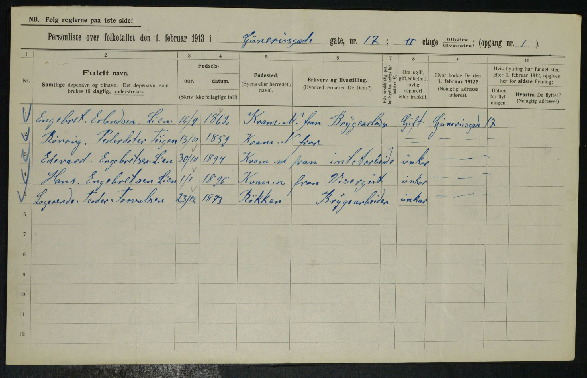 OBA, Municipal Census 1913 for Kristiania, 1913, p. 5192