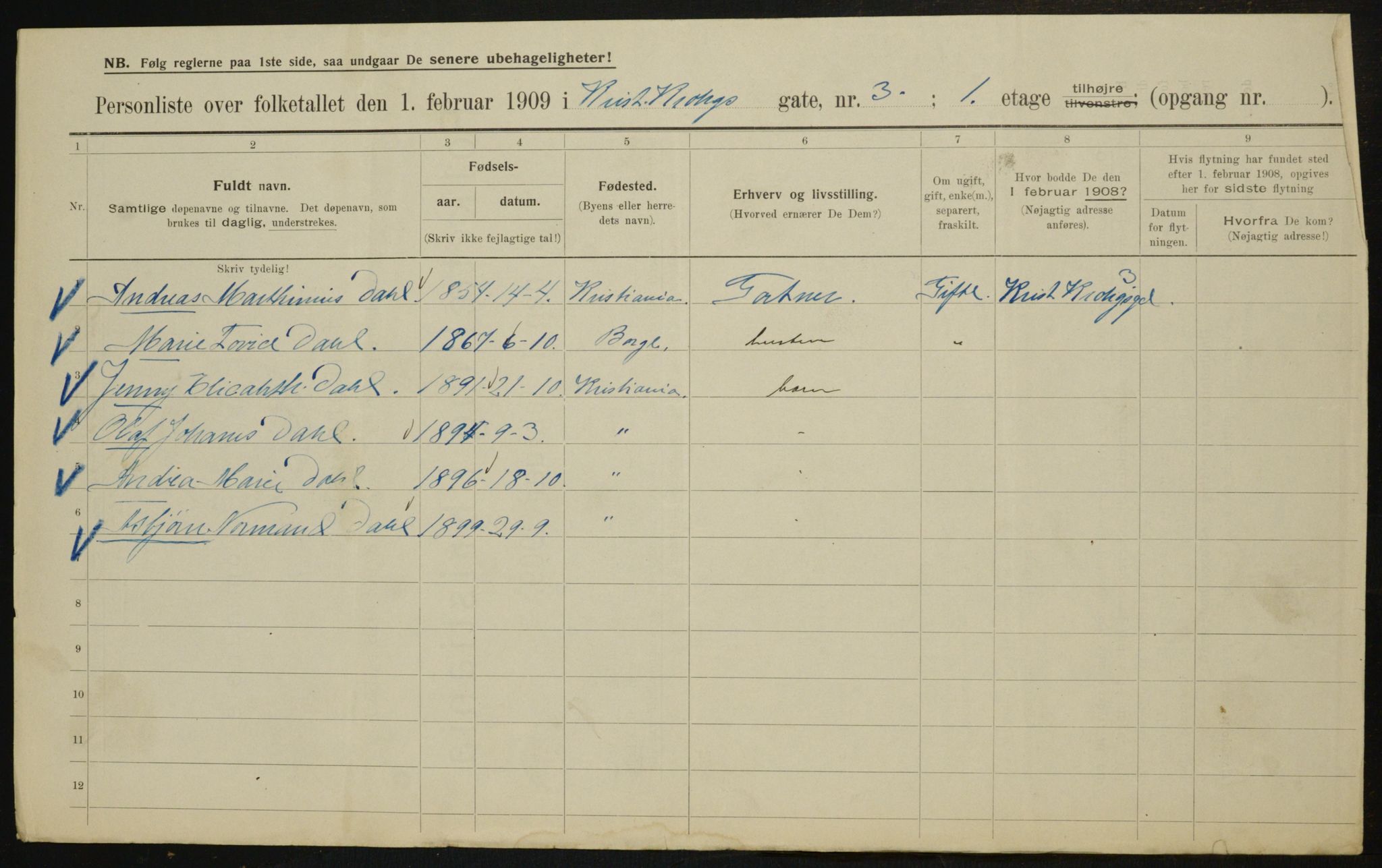 OBA, Municipal Census 1909 for Kristiania, 1909, p. 10594