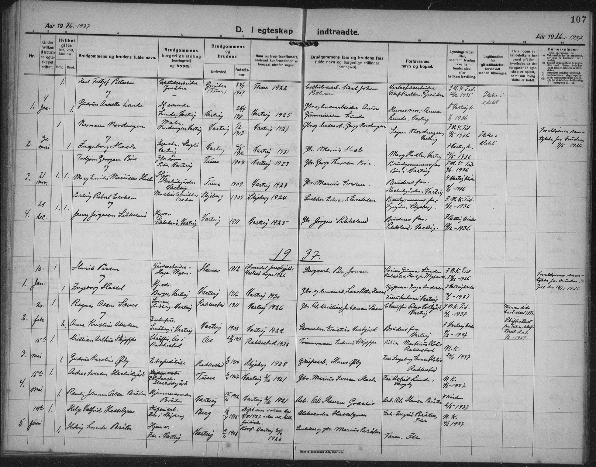 Varteig prestekontor Kirkebøker, AV/SAO-A-10447a/G/Ga/L0002: Parish register (copy) no. 2, 1924-1941, p. 107
