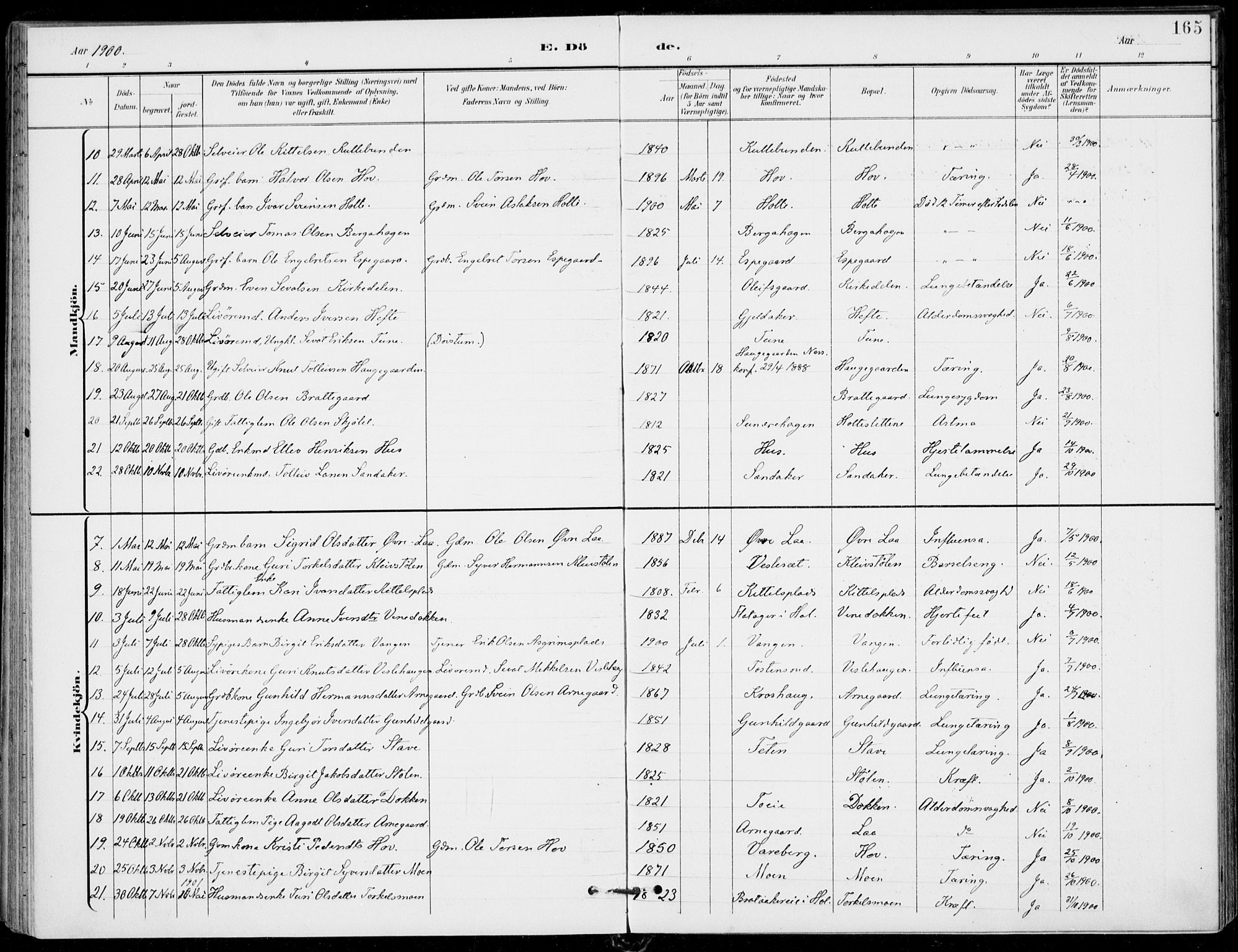 Ål kirkebøker, AV/SAKO-A-249/F/Fa/L0009: Parish register (official) no. I 9, 1897-1915, p. 165