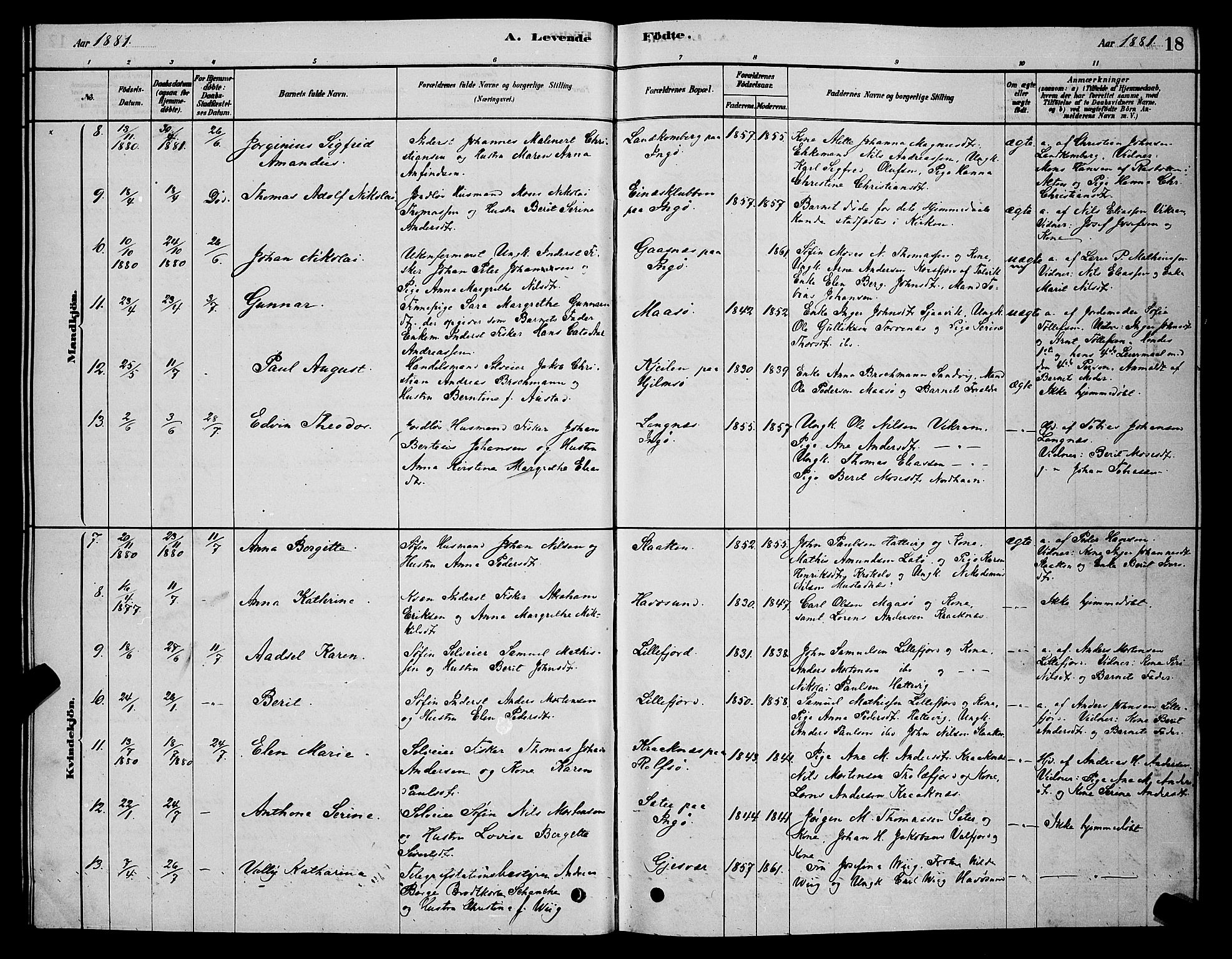 Måsøy sokneprestkontor, AV/SATØ-S-1348/H/Hb/L0002klokker: Parish register (copy) no. 2, 1876-1888, p. 18