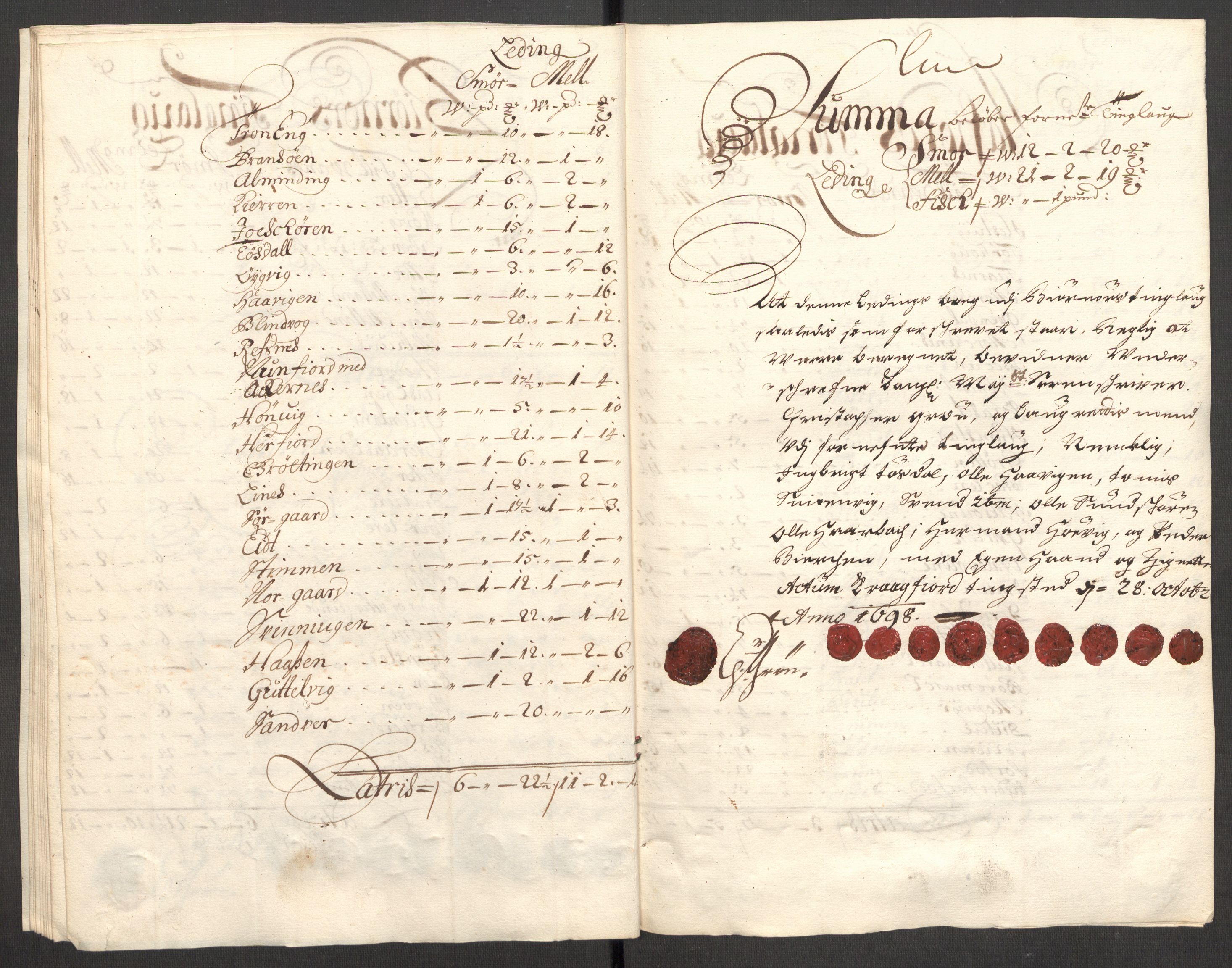 Rentekammeret inntil 1814, Reviderte regnskaper, Fogderegnskap, RA/EA-4092/R57/L3853: Fogderegnskap Fosen, 1698-1699, p. 31