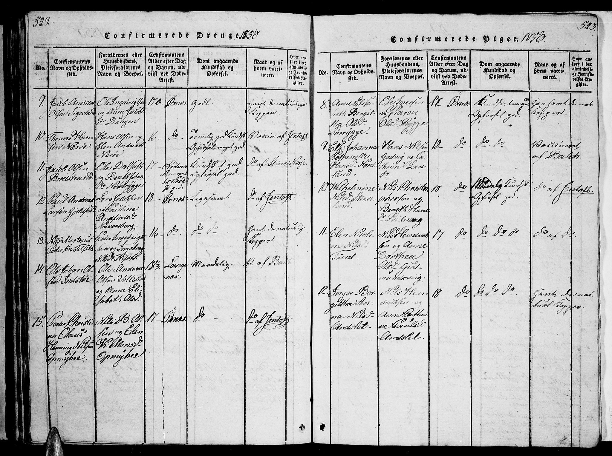 Ministerialprotokoller, klokkerbøker og fødselsregistre - Nordland, AV/SAT-A-1459/893/L1346: Parish register (copy) no. 893C01, 1820-1858, p. 522-523