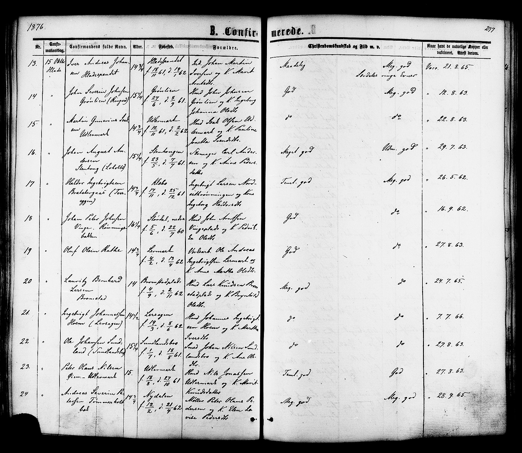 Ministerialprotokoller, klokkerbøker og fødselsregistre - Sør-Trøndelag, SAT/A-1456/606/L0293: Parish register (official) no. 606A08, 1866-1877, p. 277