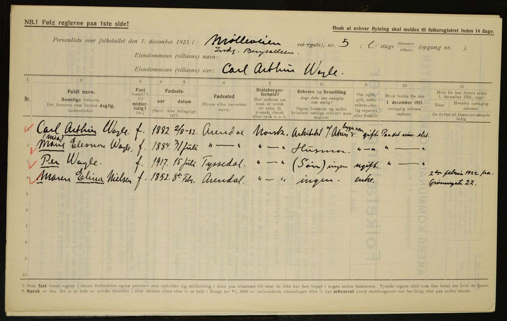 , Municipal Census 1923 for Aker, 1923, p. 7773