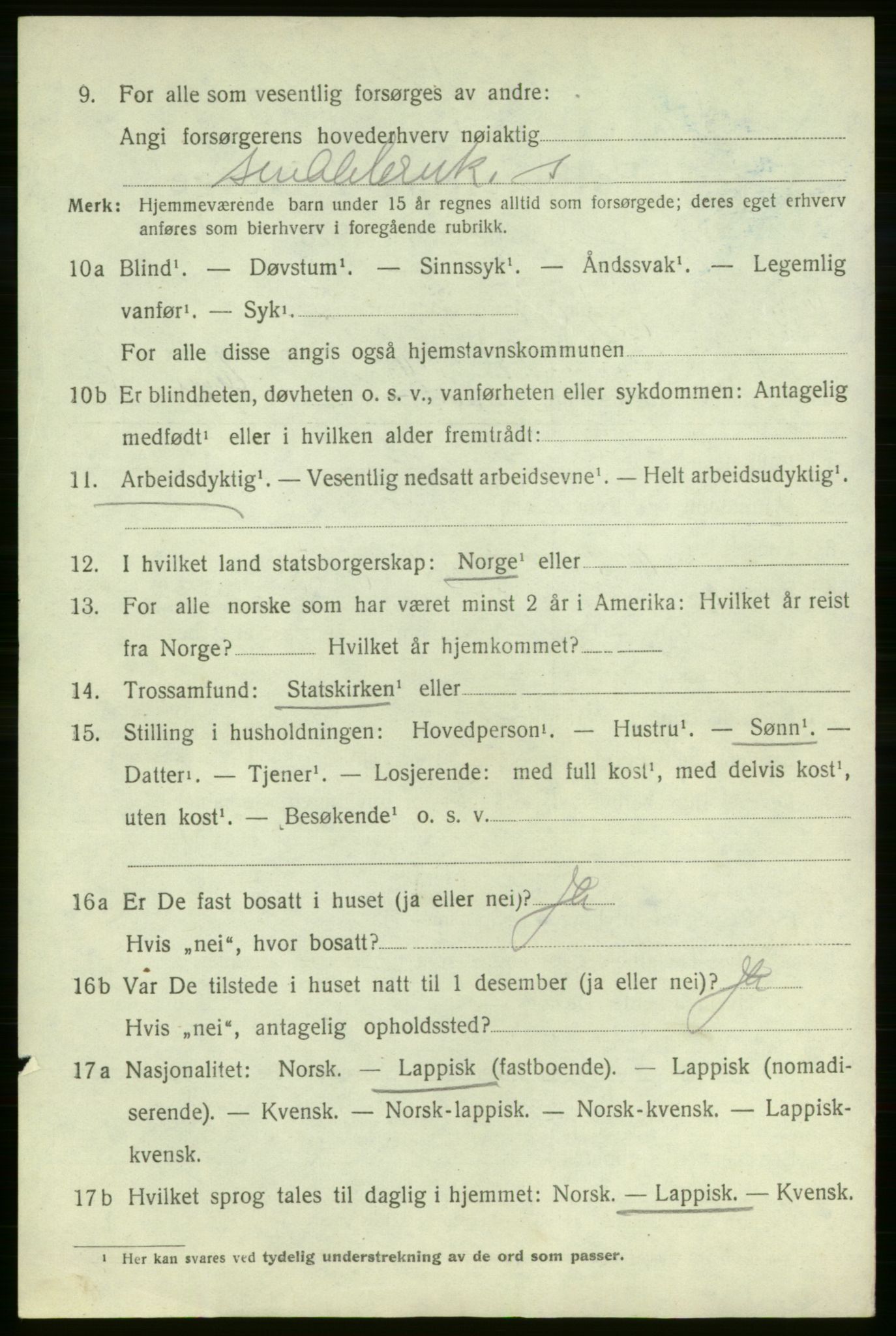 SATØ, 1920 census for Lebesby, 1920, p. 2408