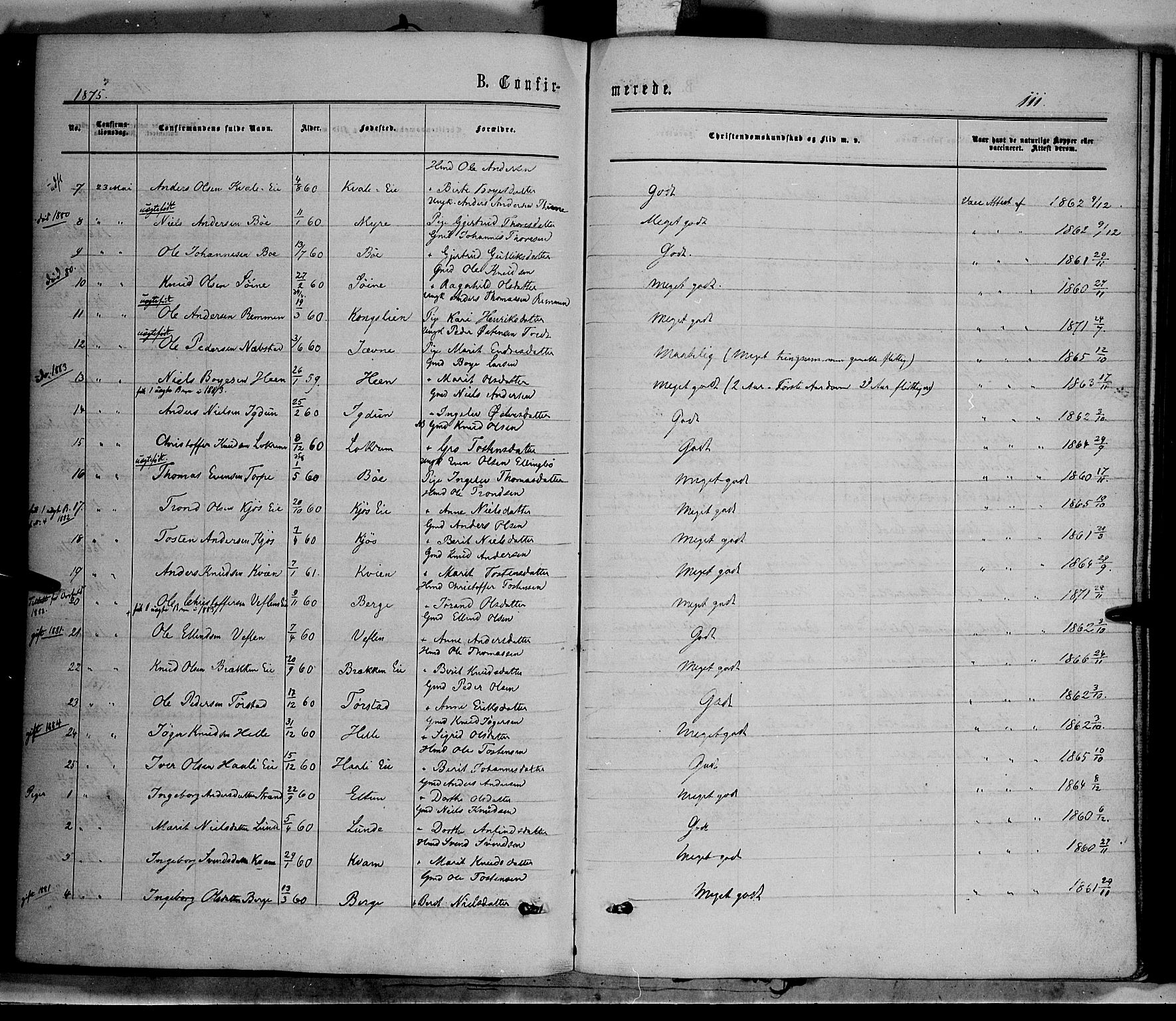 Vang prestekontor, Valdres, AV/SAH-PREST-140/H/Ha/L0007: Parish register (official) no. 7, 1865-1881, p. 111