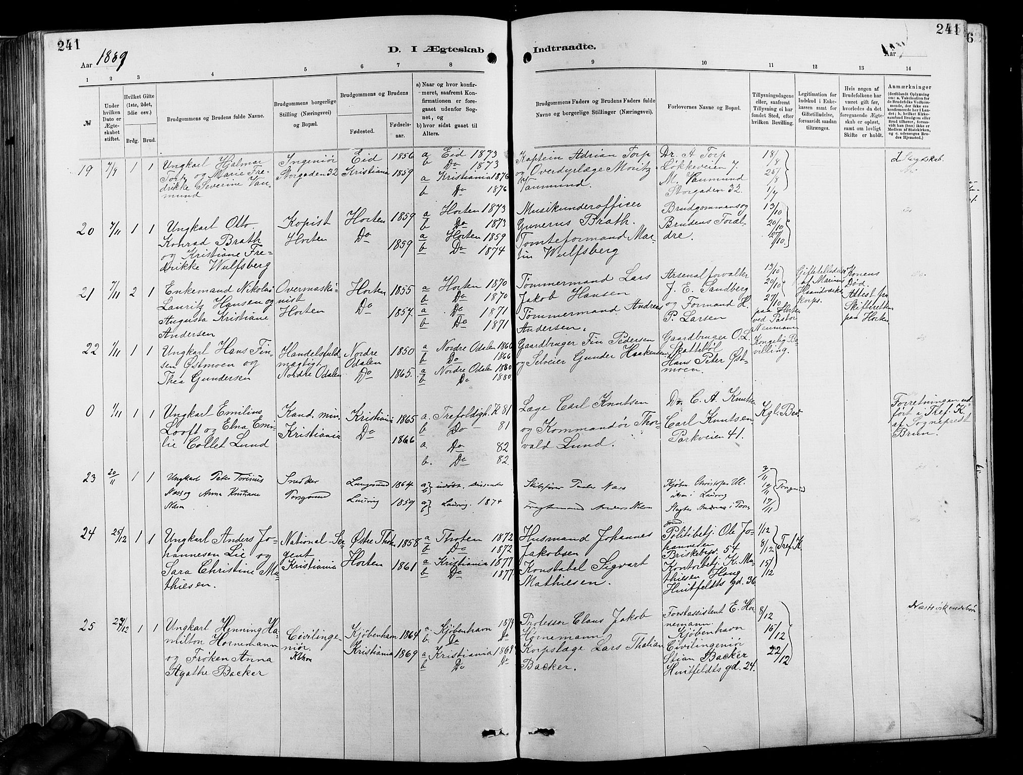 Garnisonsmenigheten Kirkebøker, AV/SAO-A-10846/F/Fa/L0012: Parish register (official) no. 12, 1880-1893, p. 241