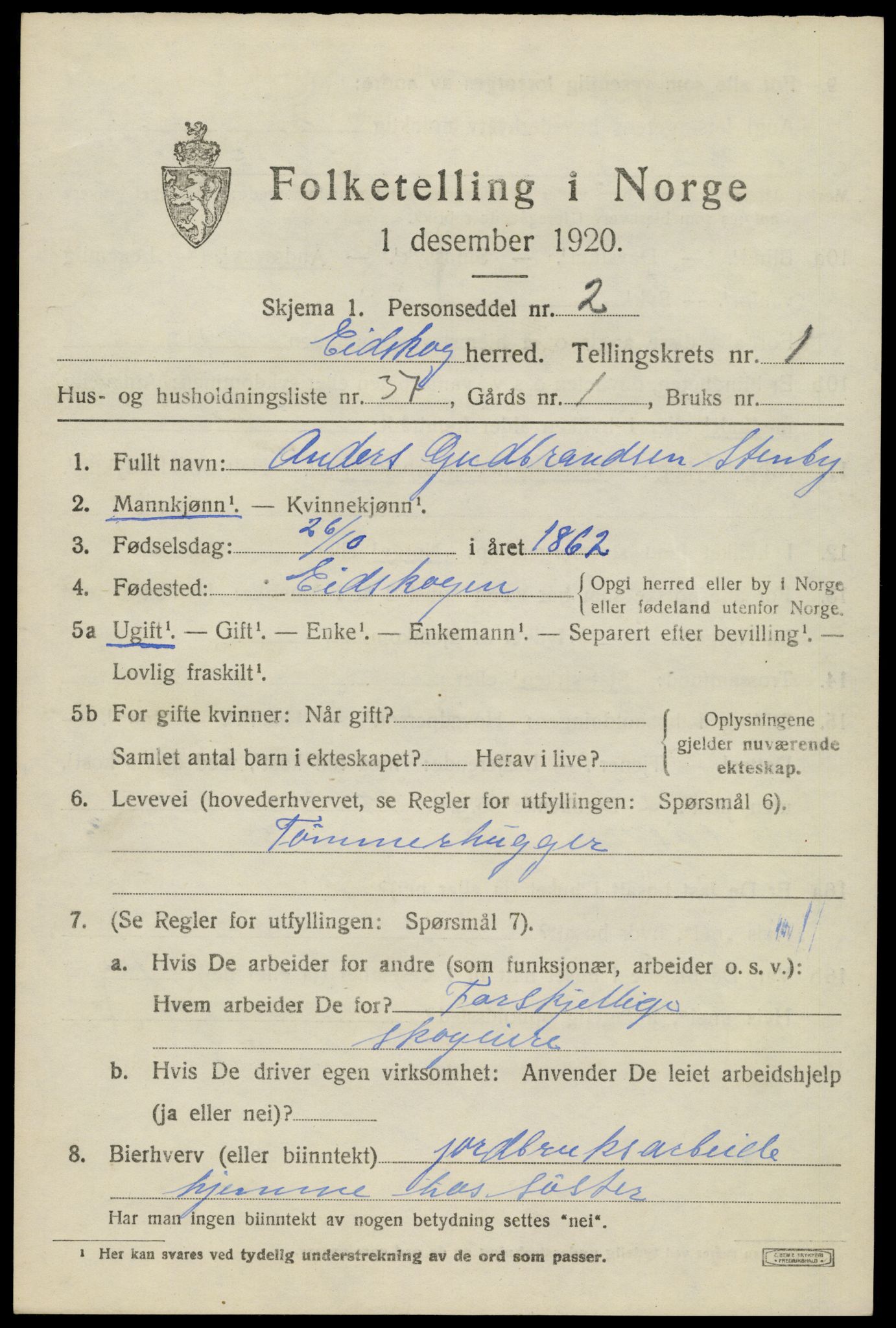SAH, 1920 census for Eidskog, 1920, p. 2829