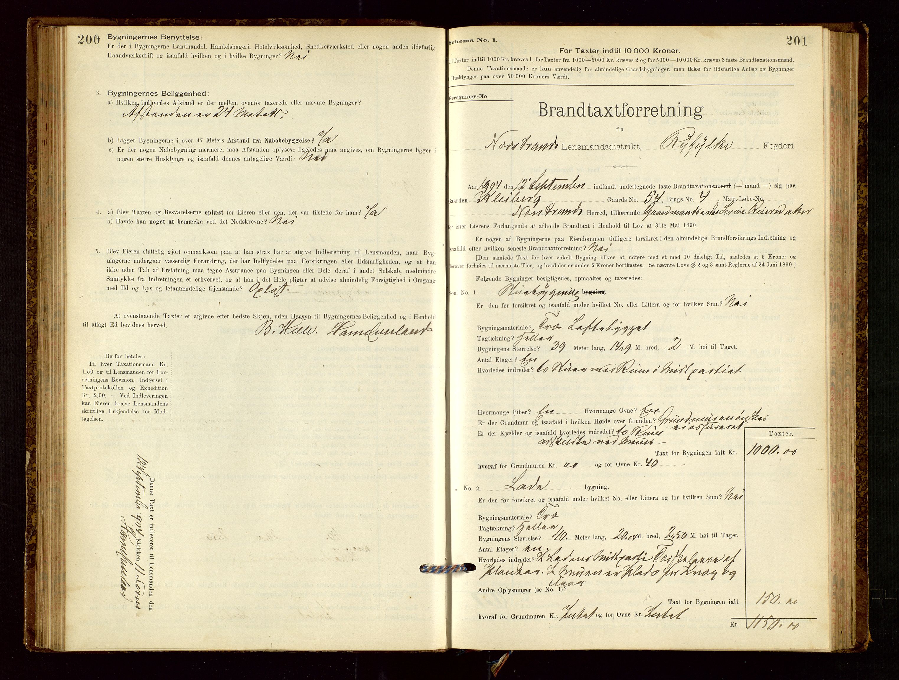 Nedstrand lensmannskontor, SAST/A-100236/Gob/L0001: "Brandtaxationsprotokol for Nerstrand Lensmandsdistrikt Ryfylke fogderi", 1895-1915, p. 200-201