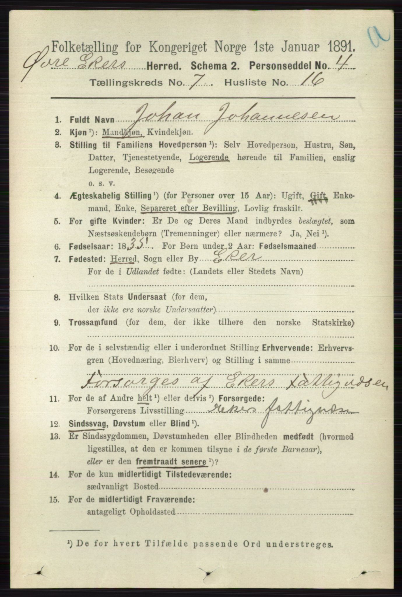 RA, 1891 census for 0624 Øvre Eiker, 1891, p. 2746