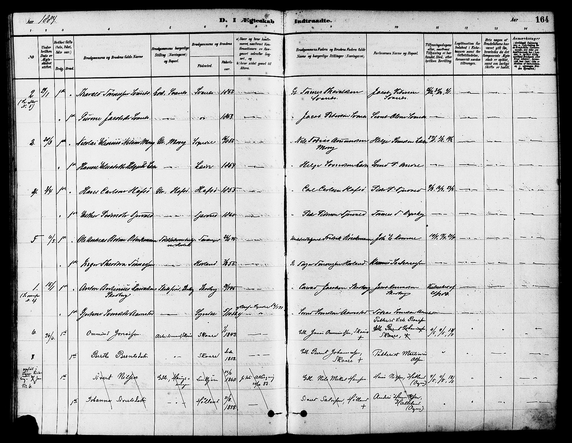 Eigersund sokneprestkontor, AV/SAST-A-101807/S08/L0017: Parish register (official) no. A 14, 1879-1892, p. 164