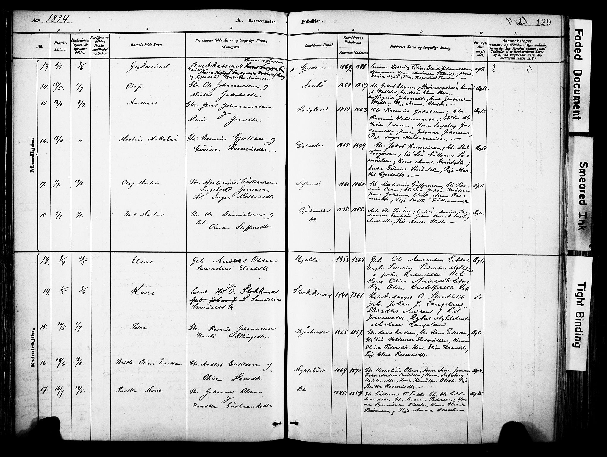 Eid sokneprestembete, AV/SAB-A-82301/H/Haa/Haab/L0001: Parish register (official) no. B 1, 1879-1906, p. 129