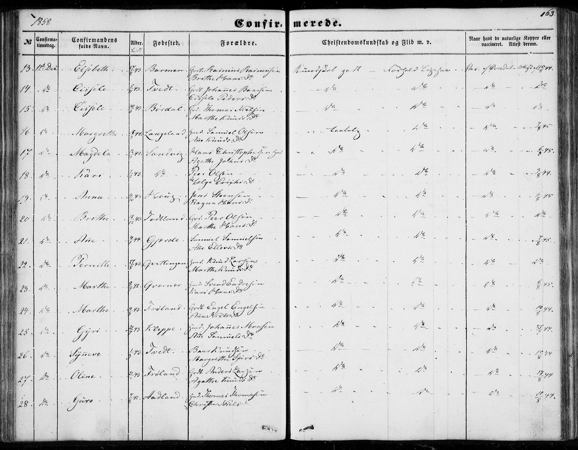 Os sokneprestembete, SAB/A-99929: Parish register (official) no. A 16, 1851-1859, p. 163