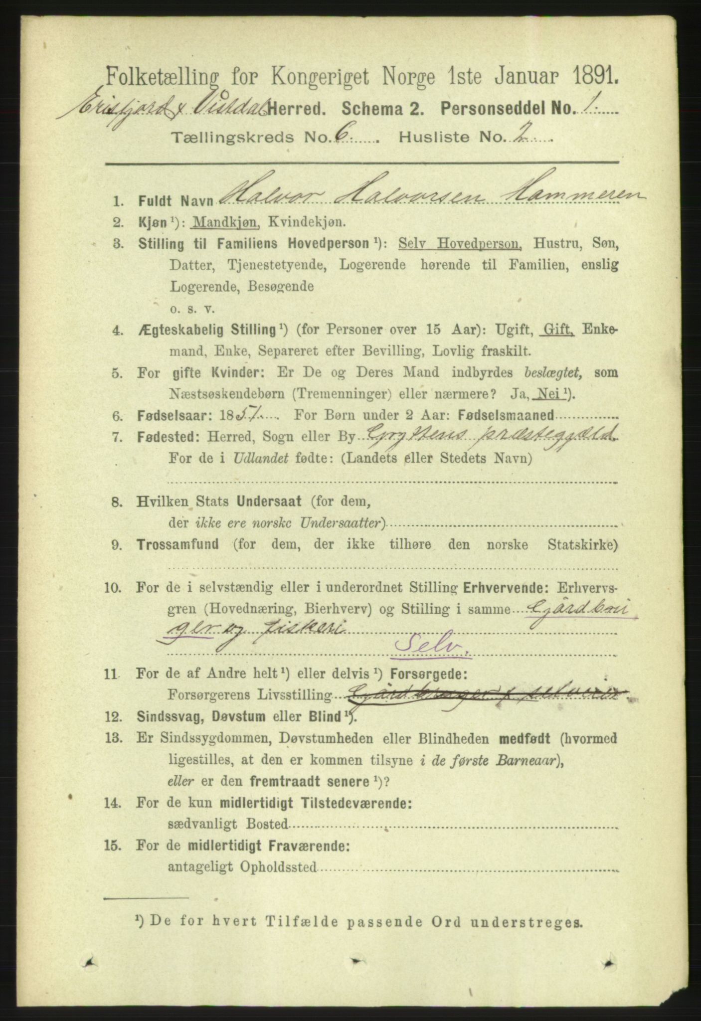 RA, 1891 census for 1542 Eresfjord og Vistdal, 1891, p. 1536